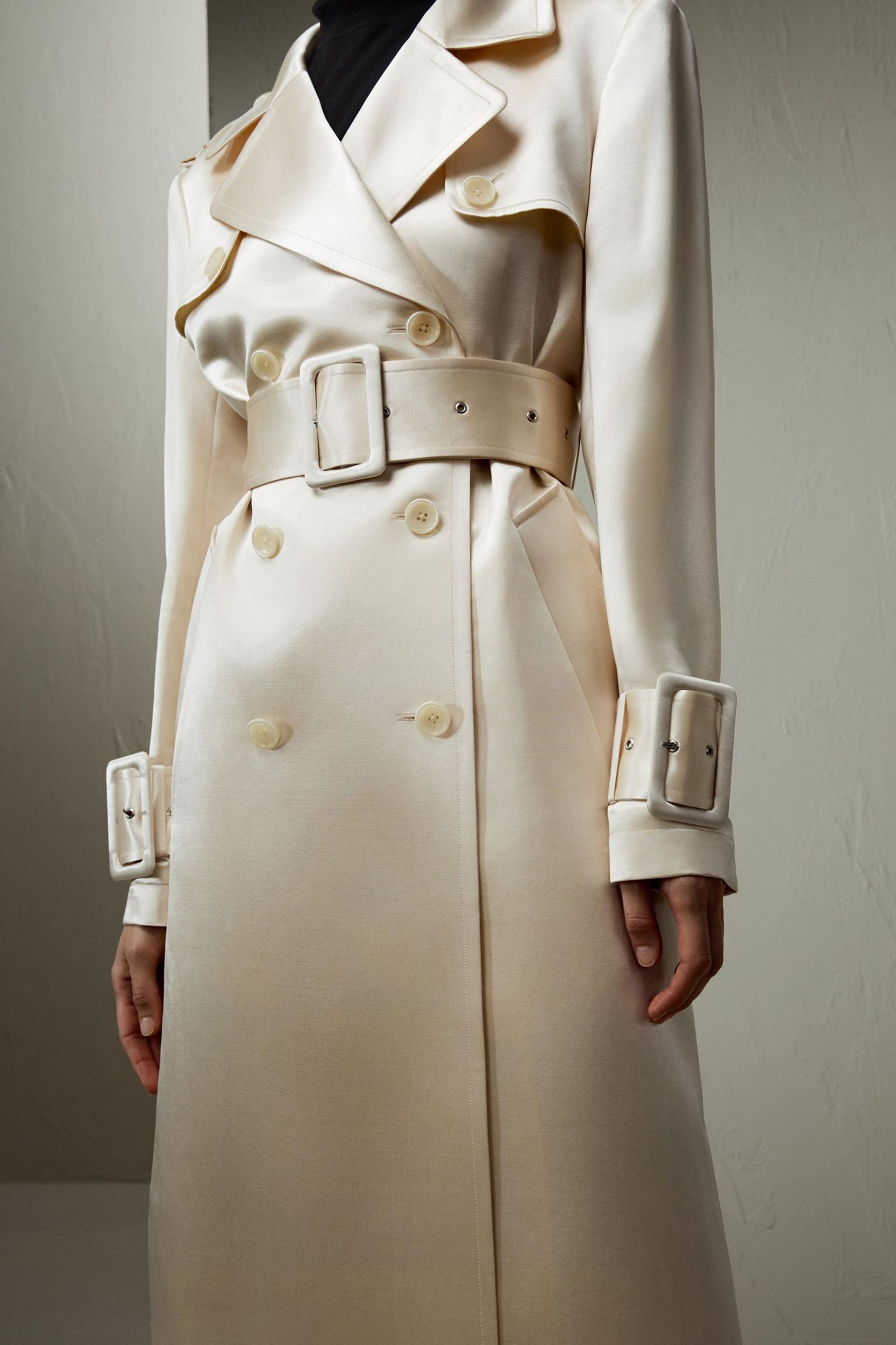 Double Breasted Silk-Blend Belted Coat Product Image