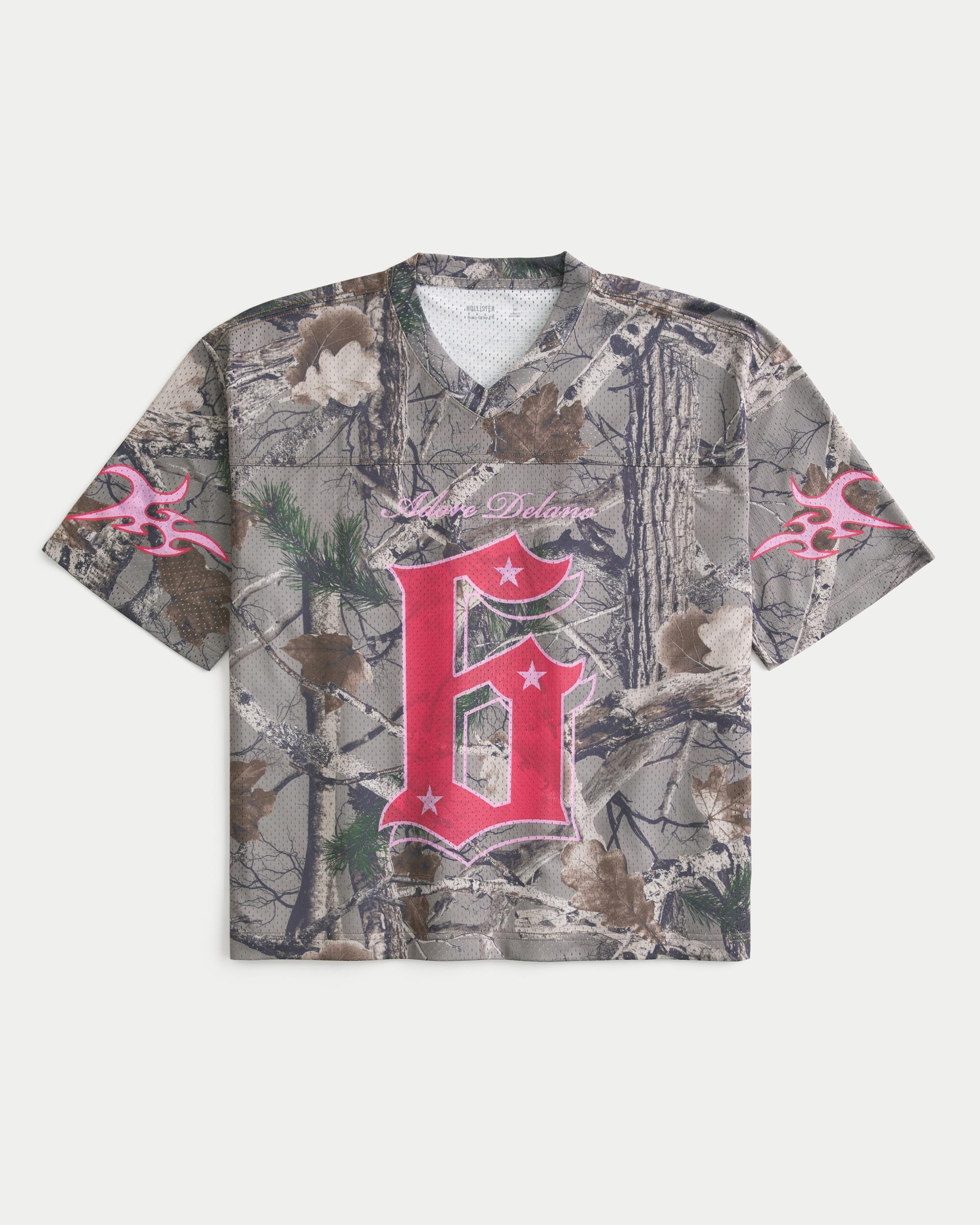 Boxy Crop Adore Delano Graphic Camo Football Jersey Product Image