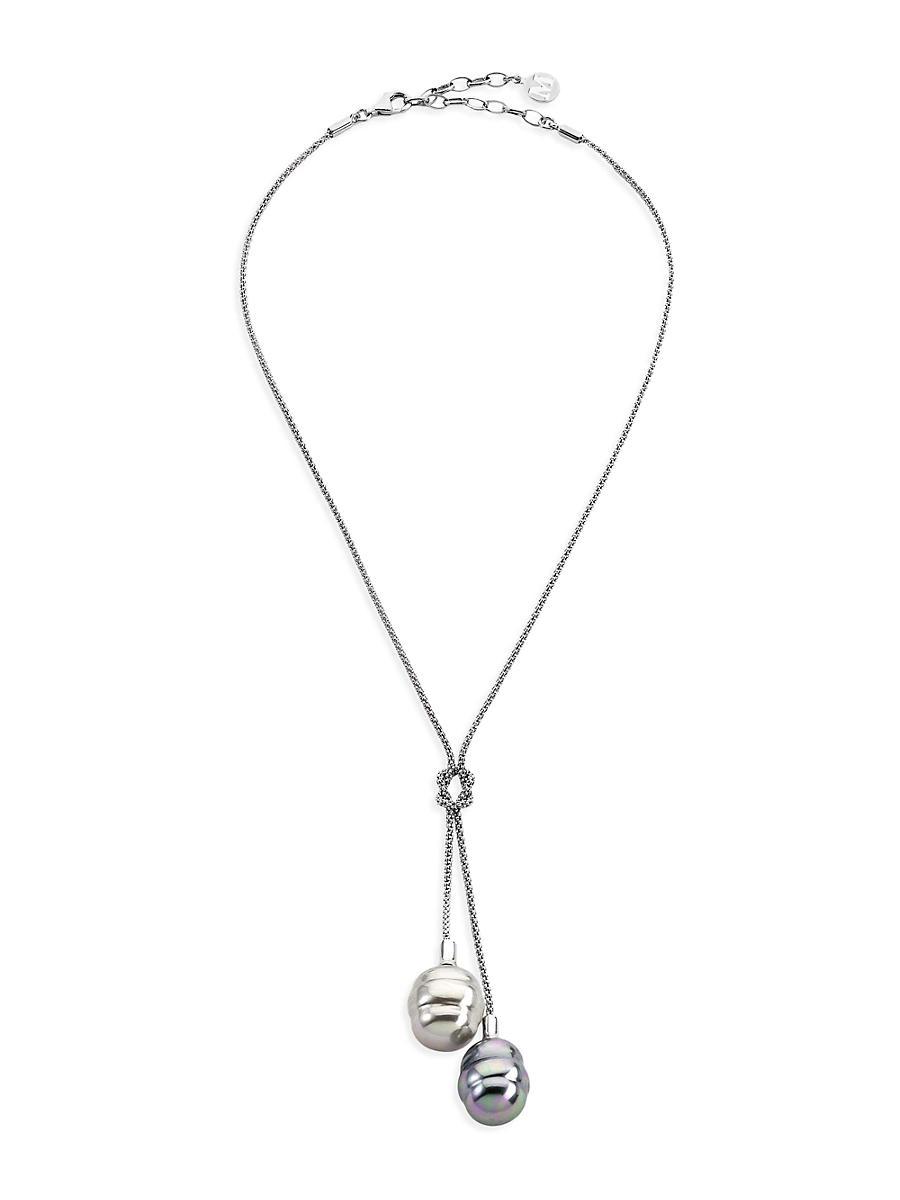 Womens Tender Rhodium-Plated & Lab-Grown Baroque Pearls Knot Necklace Product Image