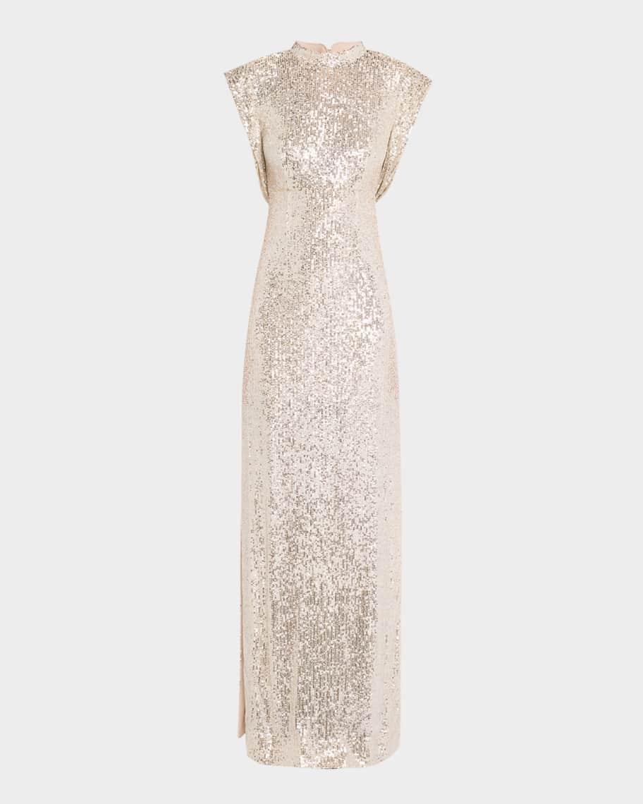 Sequin Embroidered Italian Fluid Maxi Dress Product Image