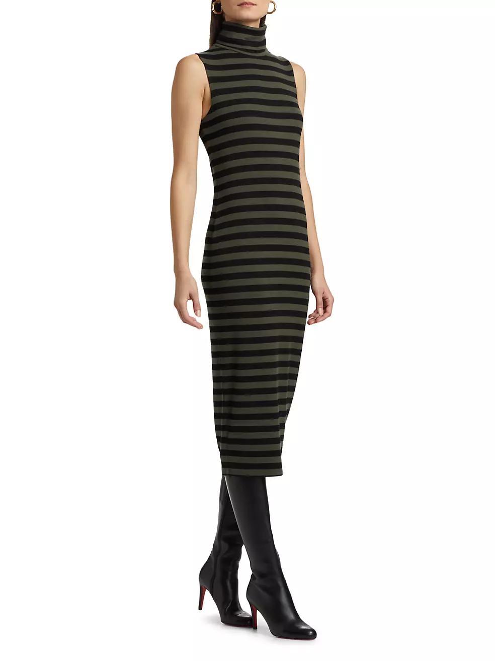 Brita Striped Turtleneck Sleeveless Midi-Dress Product Image