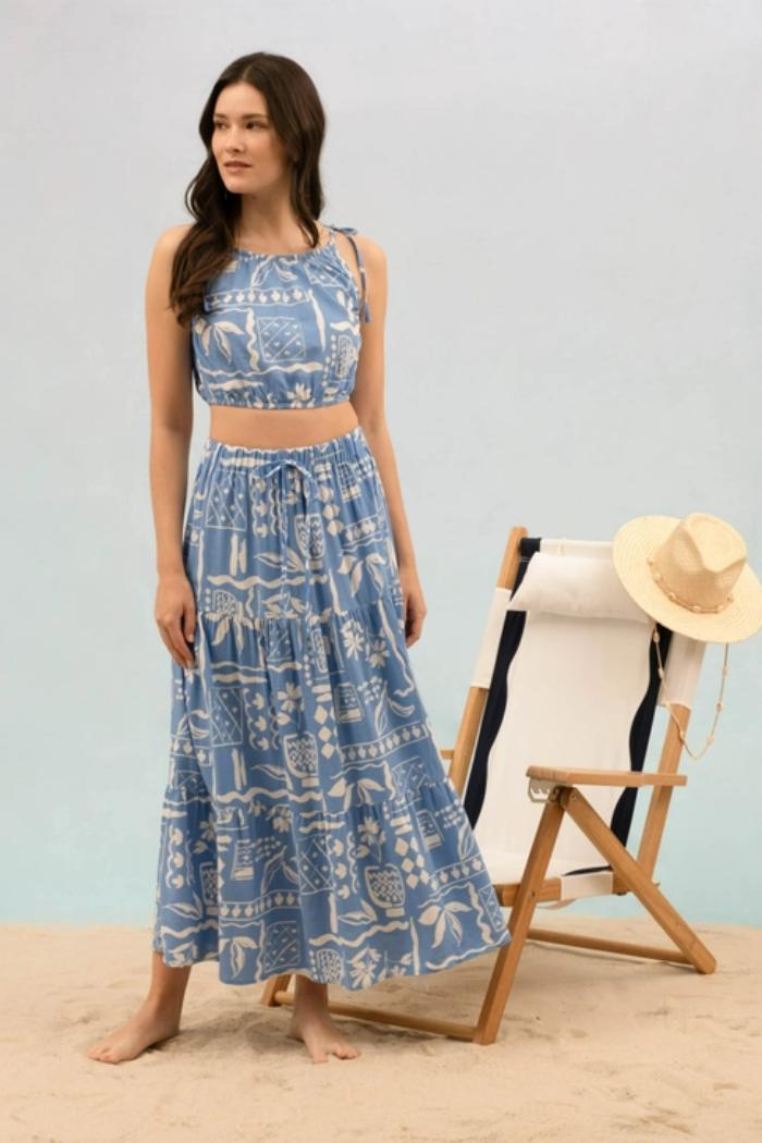 Boho Floral Print Tiered Midi Skirt Product Image
