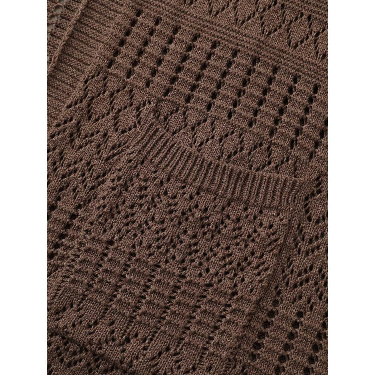 Plus Size Solid Geometric Hollow Out Pocket Cardigan DarkBrown Women Casual Long Sleeve Everyday Cardigans BloomChic 14-16/1X Product Image