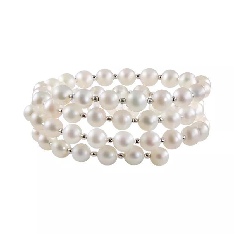 Sterling Silver Freshwater Cultured Pearl Coil Bracelet, Womens Product Image