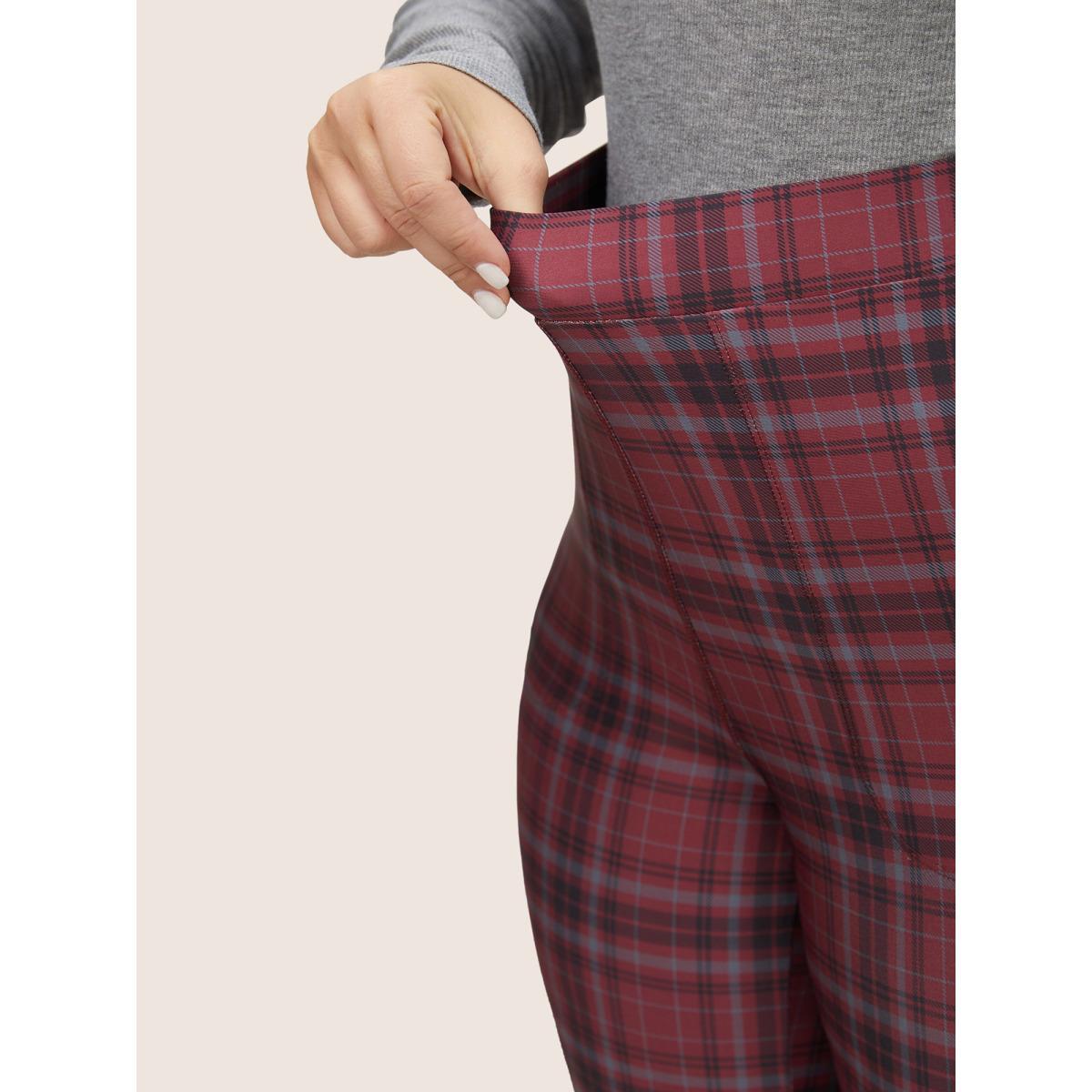 Plus Size Plaid Pocket Elastic Waist Bootcut Leggings Women Maroon At the Office High stretch Bootcut High Rise Work Leggings BloomChic 10/M Product Image