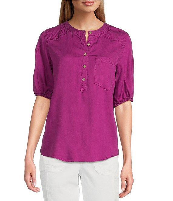 Westbound Pocket Front 3/4 Puff Sleeve Henley Top Product Image