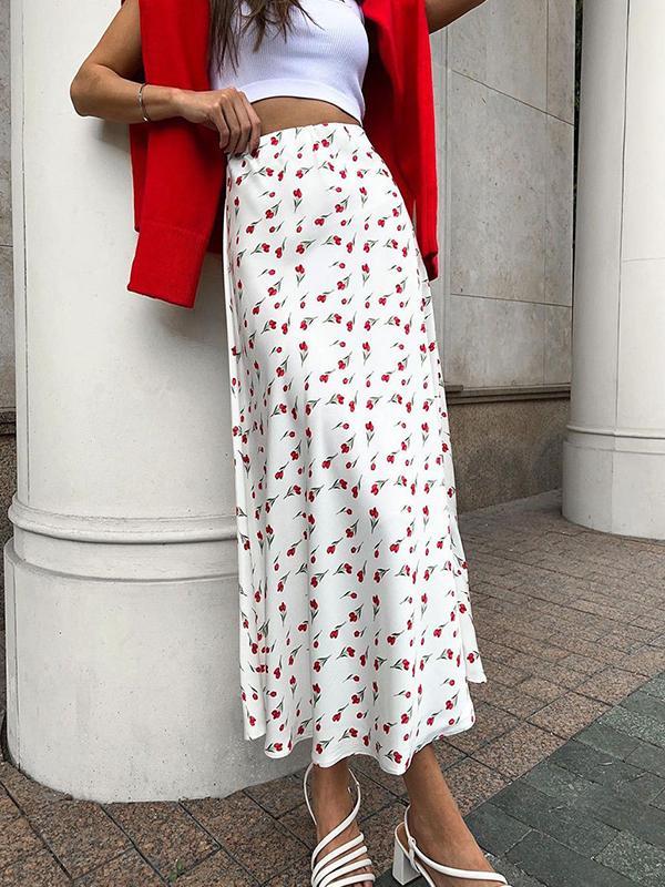 Fishtail Cherry Print Maxi Skirt Product Image