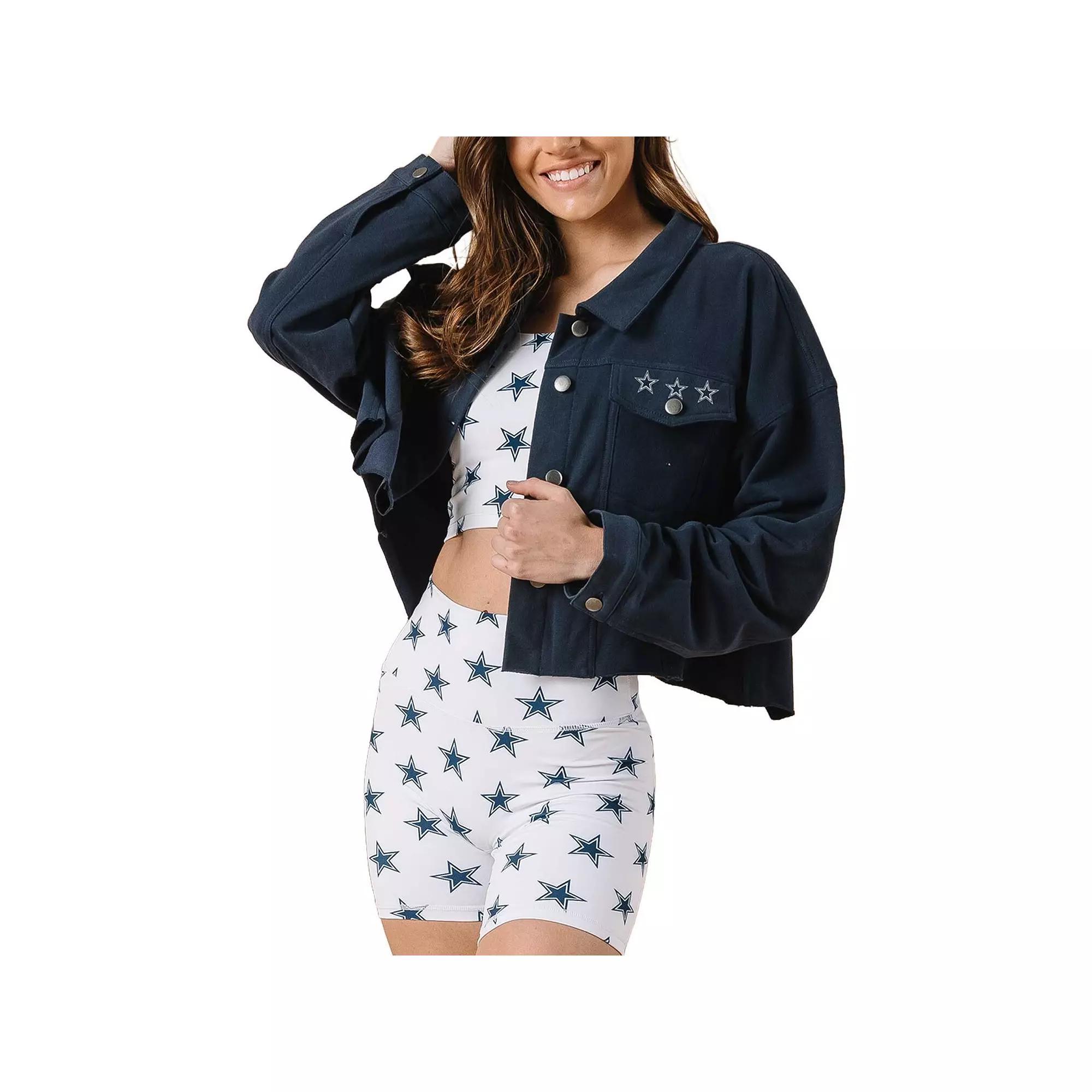 Women's Navy Dallas Cowboys Baroness Rhinestone Full-Snap Shacket, Size: Medium, Blue Product Image