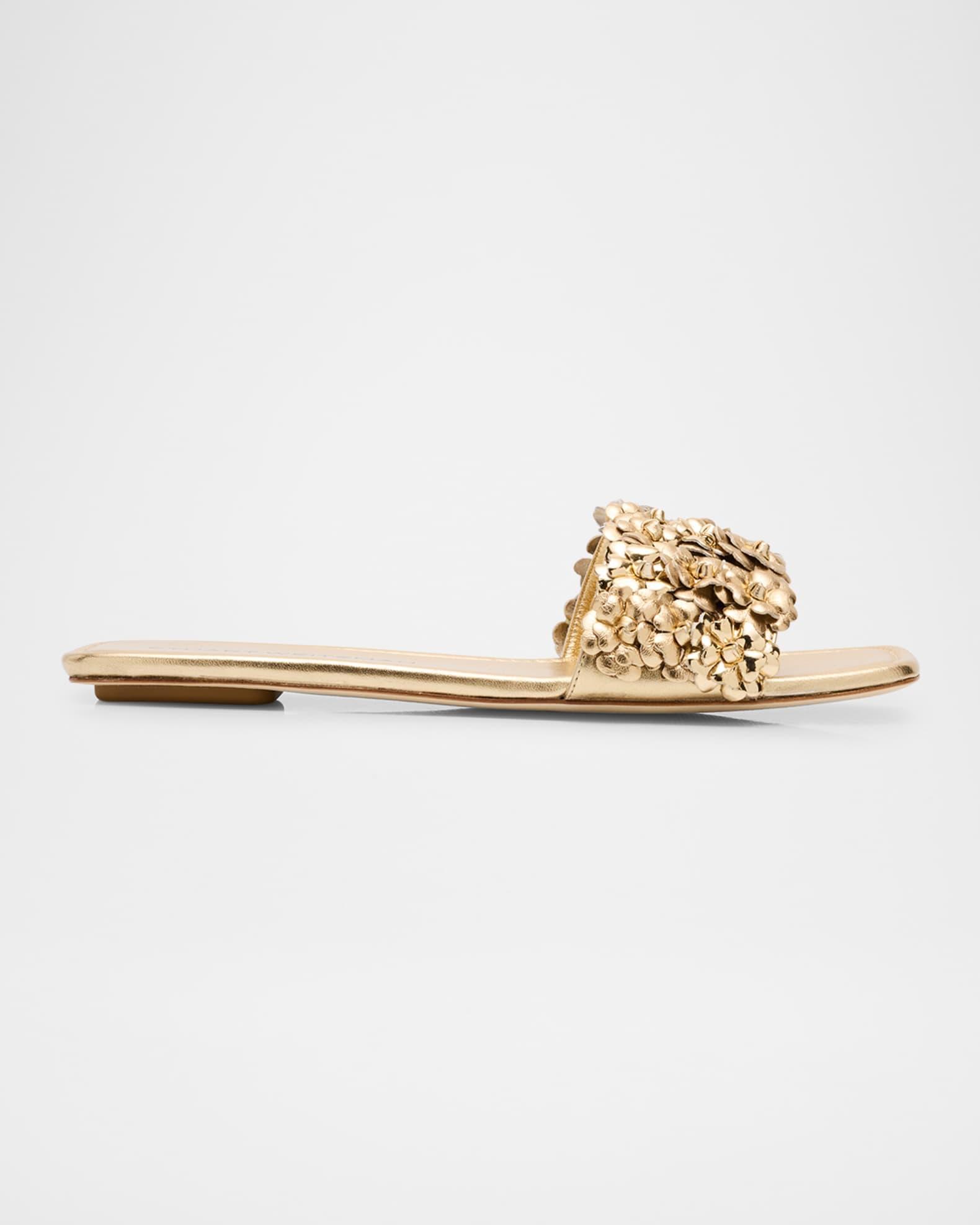 Meadow Metallic Leather Flower Slides Product Image
