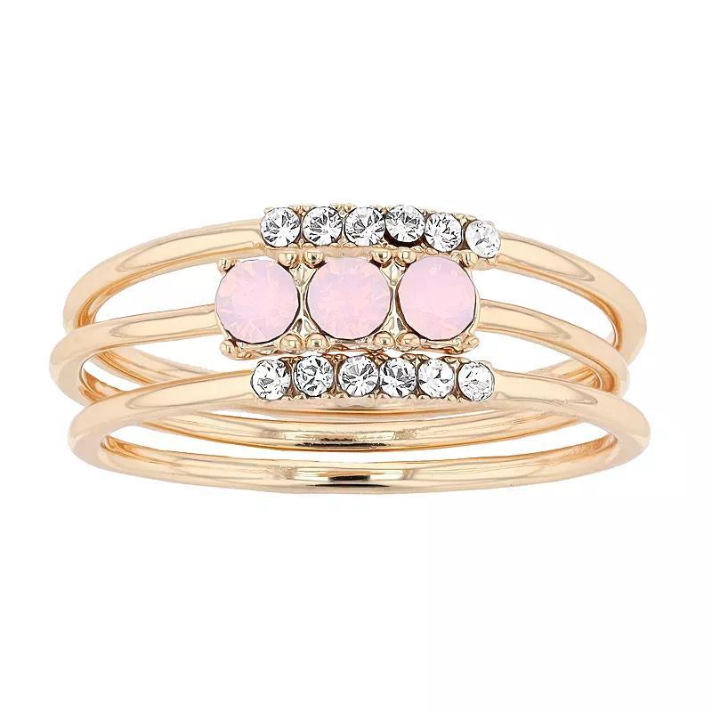 Brilliance Crystal Band Ring Set, Women's, Size: 9, Gold Tone Pink Product Image