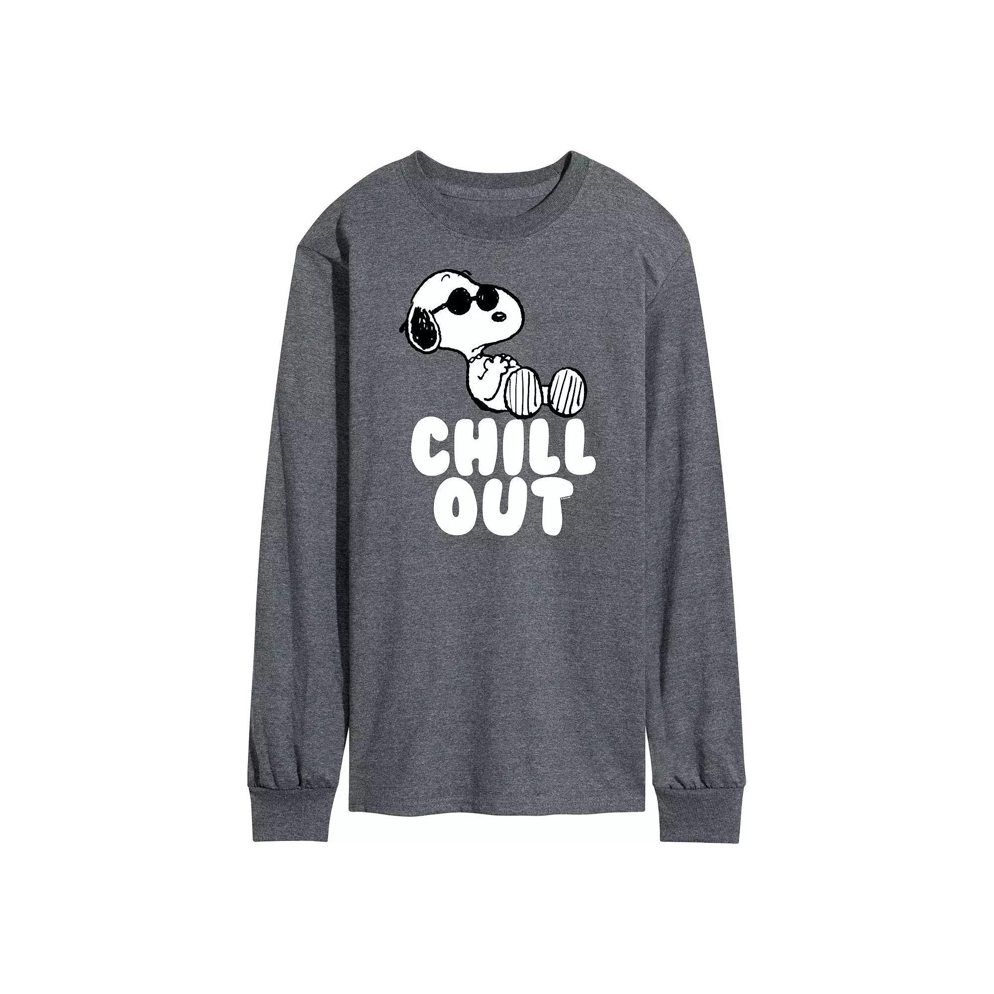 Mens Peanuts Chill Out Long Sleeve Graphic Tee Grey Product Image