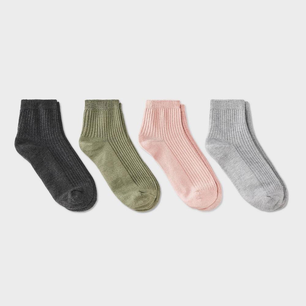 Women's Ultra Soft Everyday Rib-Knit 4pk Ankle Socks - Auden™ White/Heather Gray/Black 4-10: Midweight, Rib Cuffs, Machine Washable Product Image