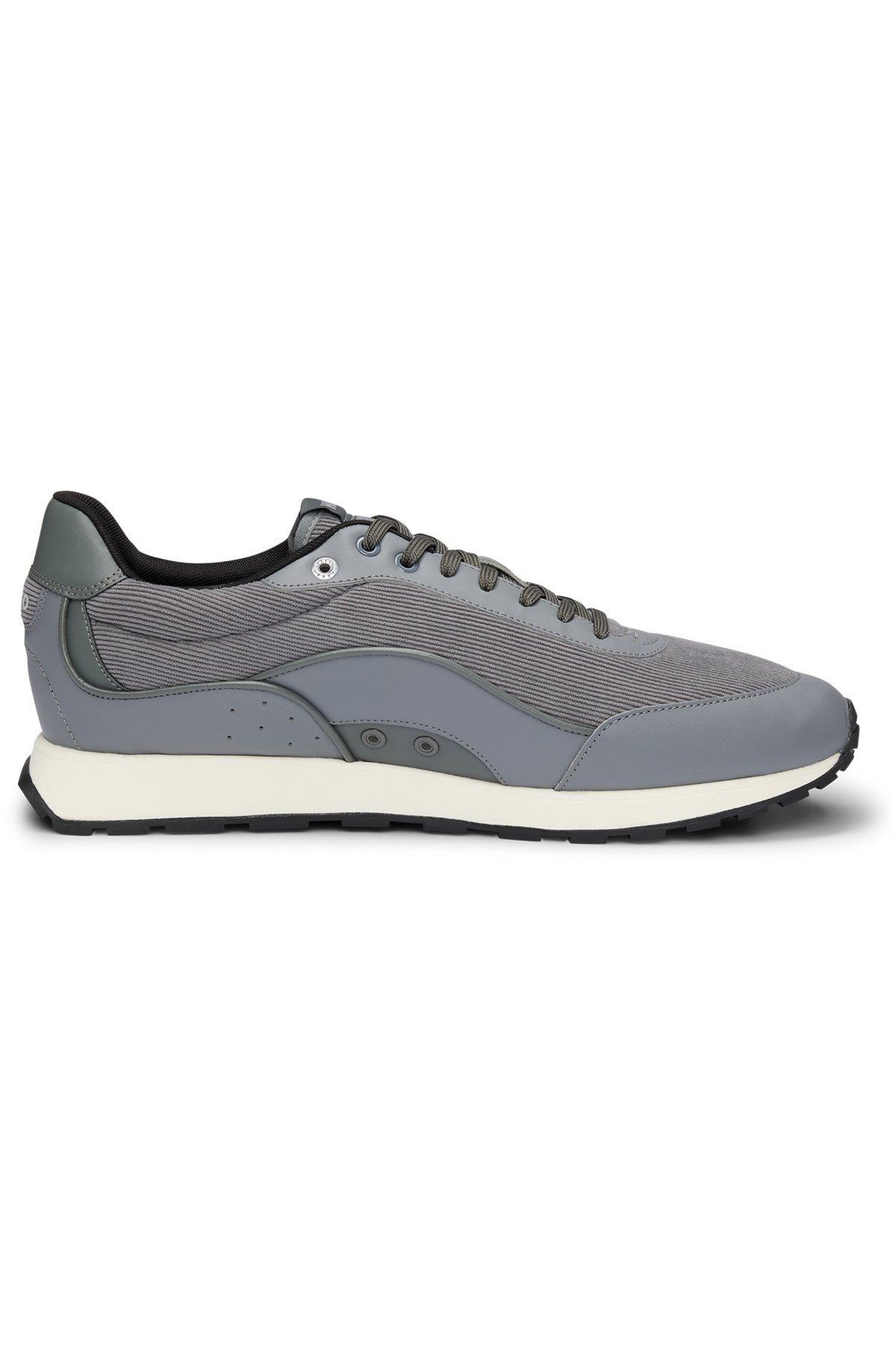 HUGO - Mixed-material trainers with corduroy-effect trims - Grey Product Image