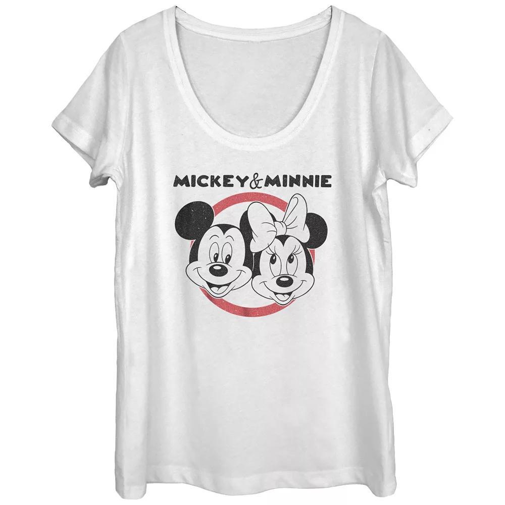 Disney's Mickey Mouse And Minnie Classic Couple Scoop Neck Juniors' Graphic Tee, Women's, Size: Medium, White Product Image