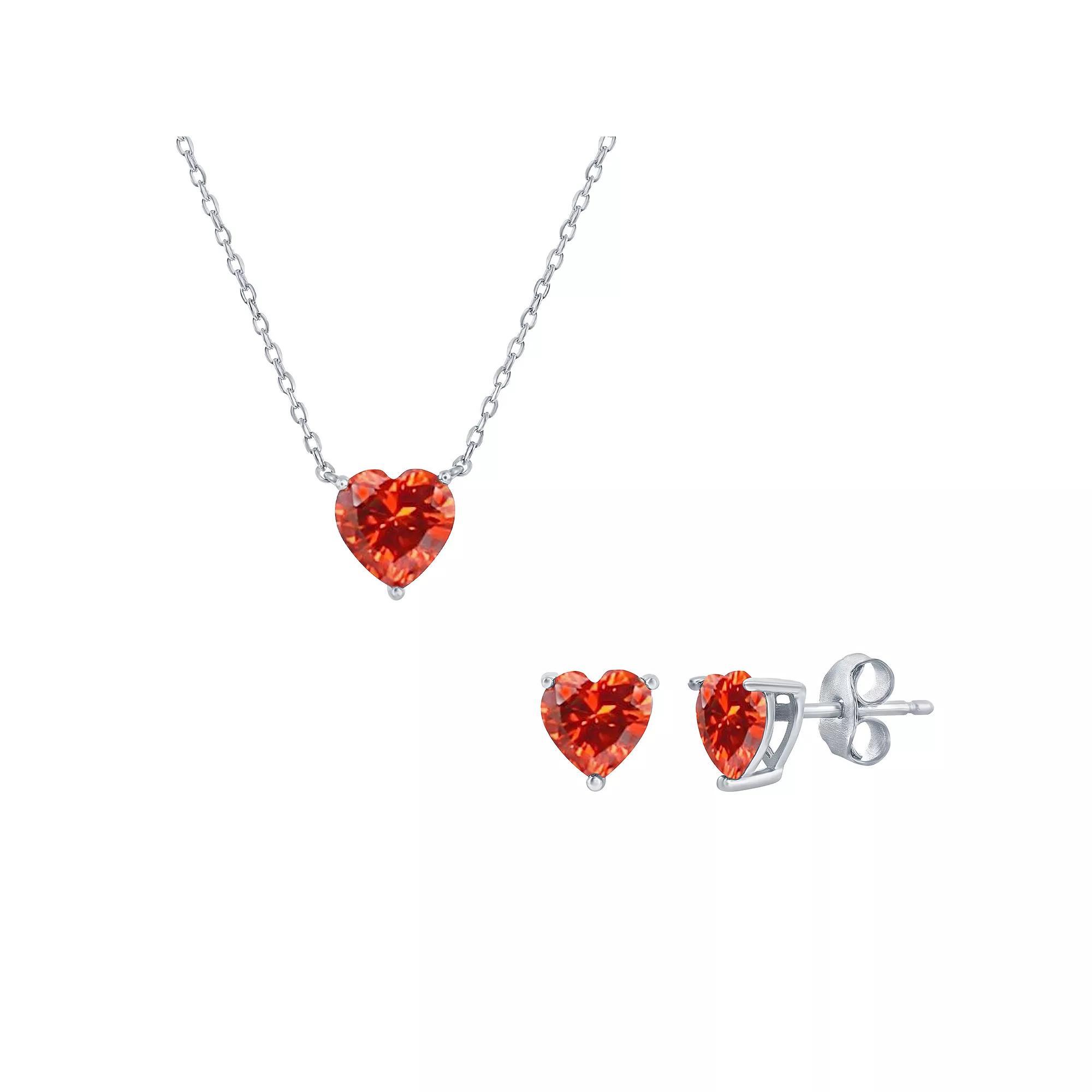 Argento Bella Sterling Silver Cubic Zirconia Birthstone Heart Necklace & Stud Earring Set, Womens June Product Image
