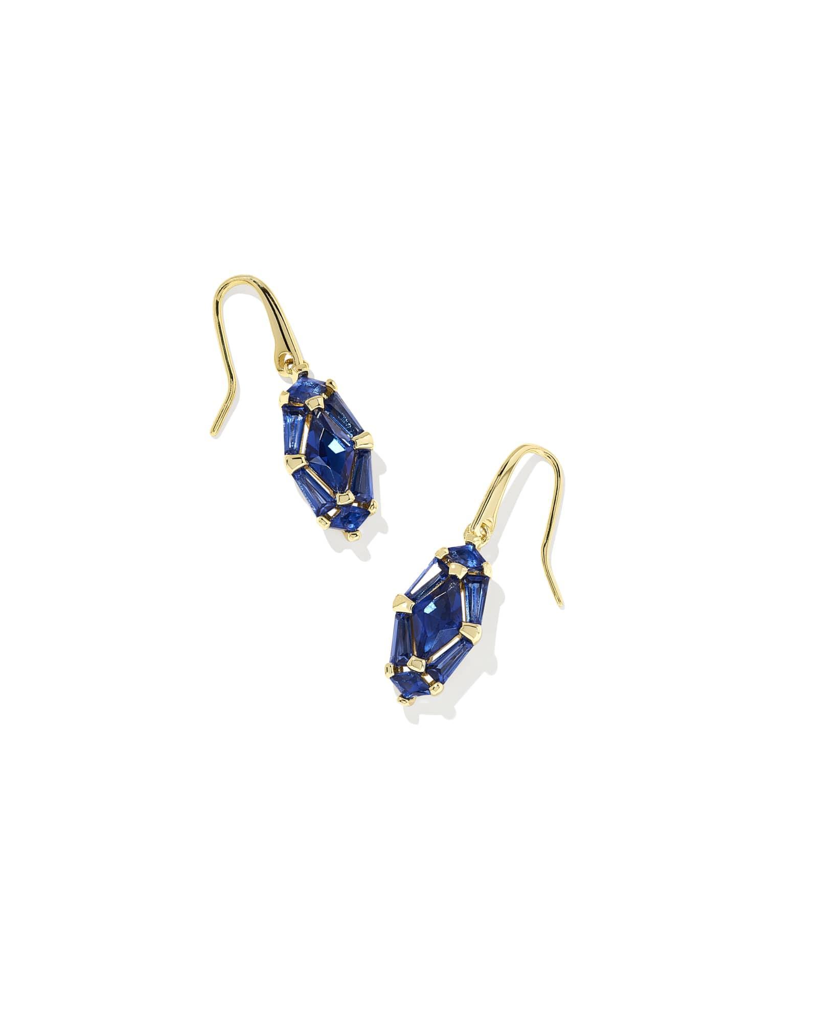 Lindy Rae Lee Gold Drop Earrings in Blue Crystal Product Image