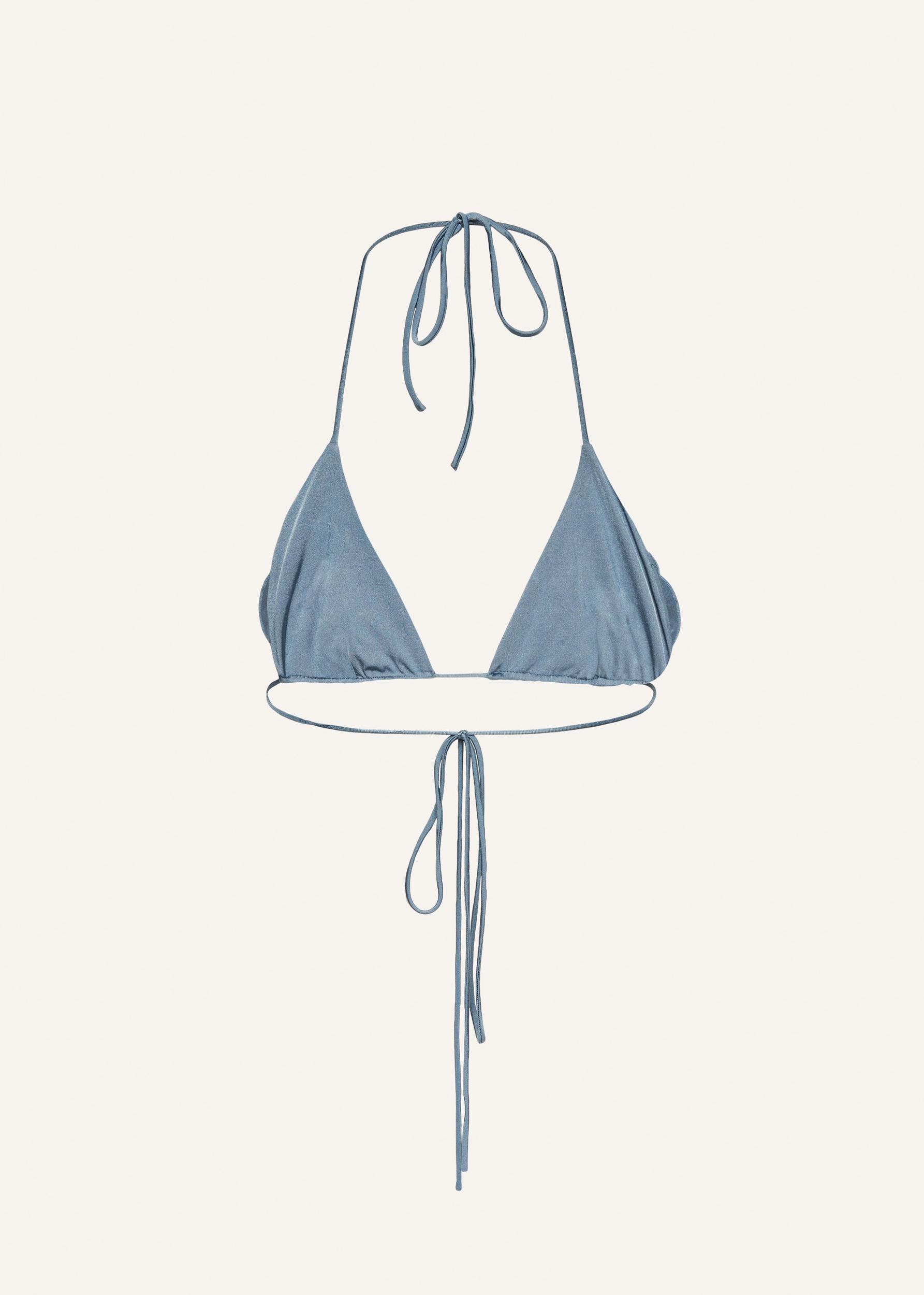 Floral strappy triangle bikini top in metallic light blue Product Image