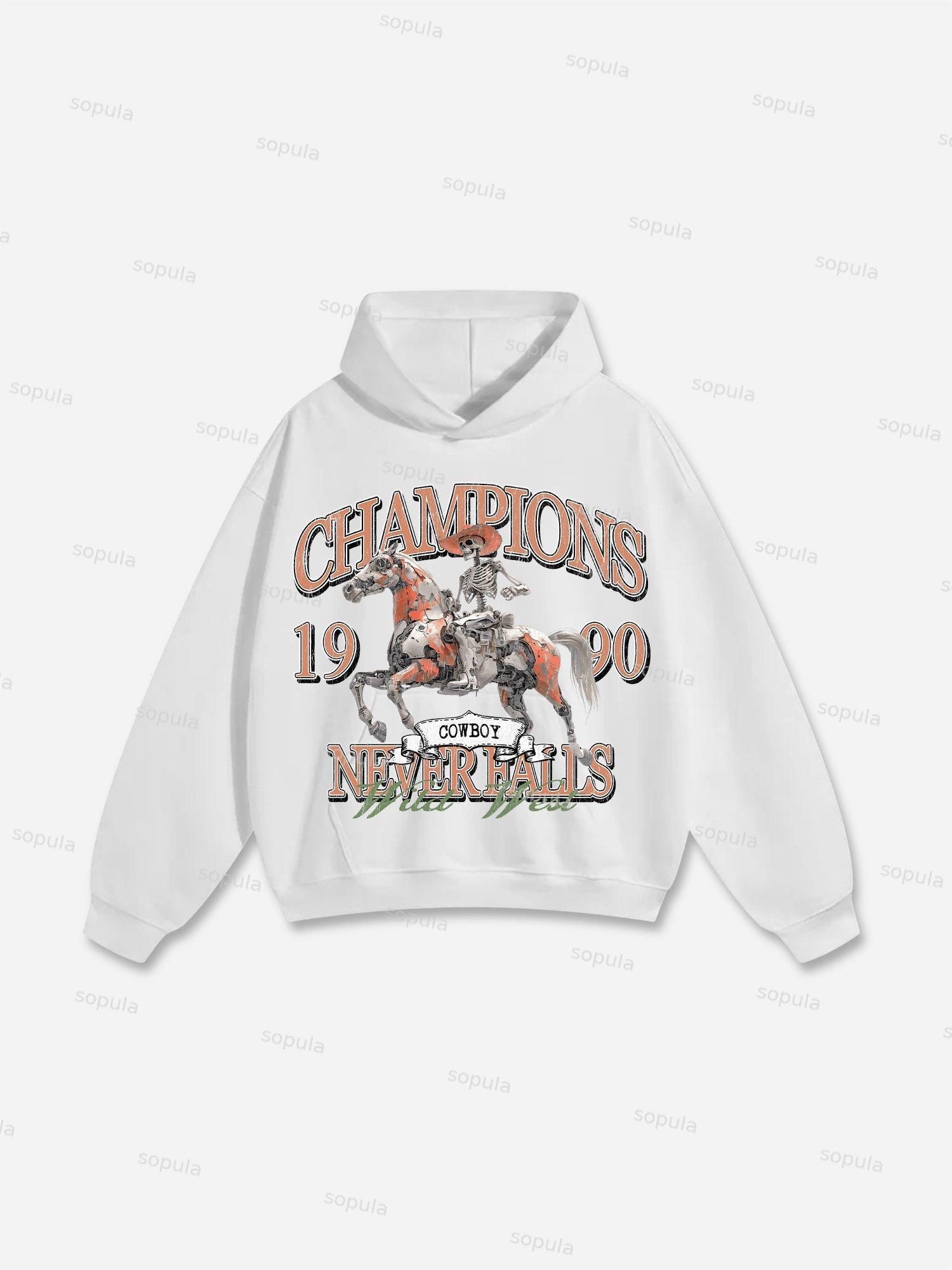 Champions Never Fall Cowboy Graphic Cotton Hoodie Product Image