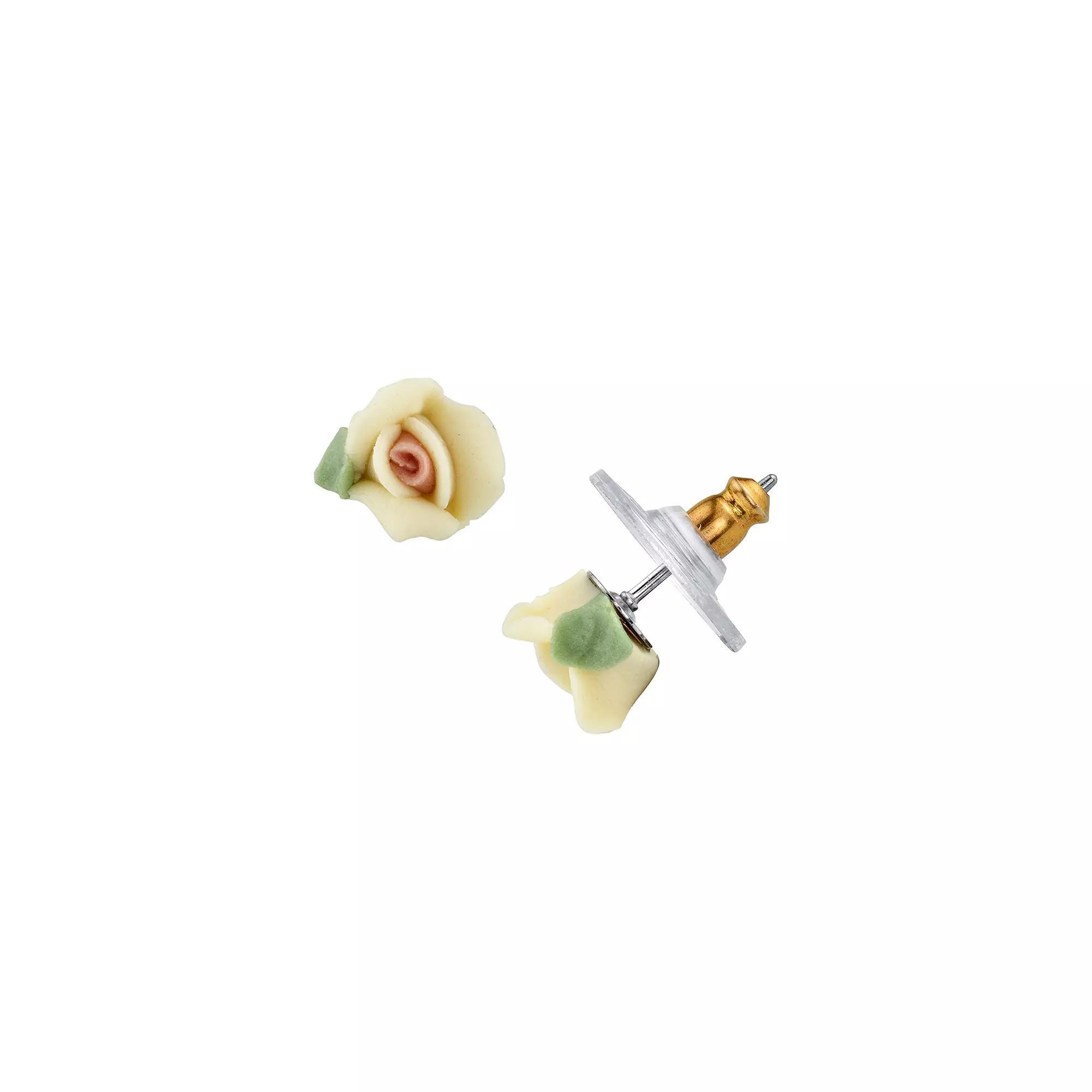 1928 White Porcelain Rose Stud Earrings, Womens Product Image