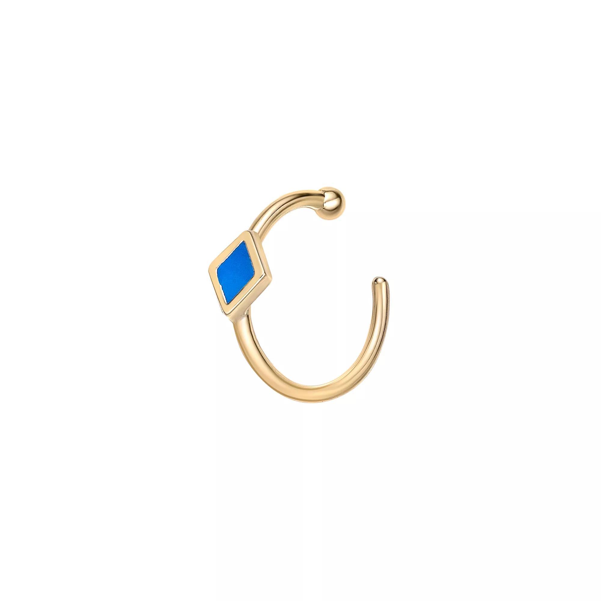 Lila Moon 14k Gold Blue Enamel Open-Hoop Nose Ring, Women's Product Image