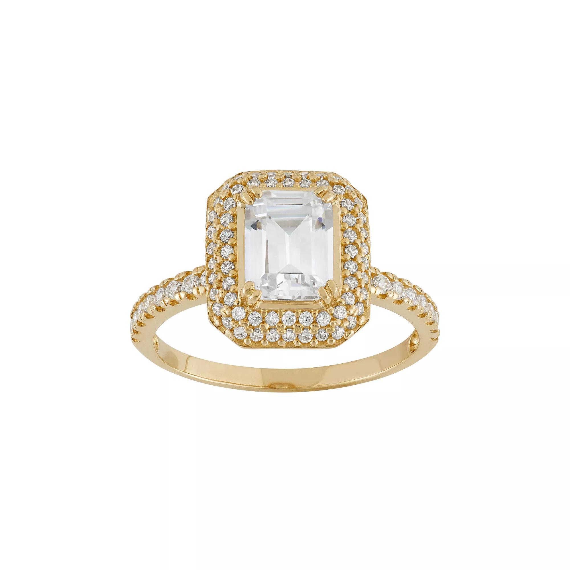 Designs by Gioelli Cubic Zirconia Rectangle Halo Engagement Ring in 10k Gold, Women's, Size: 5, White Product Image