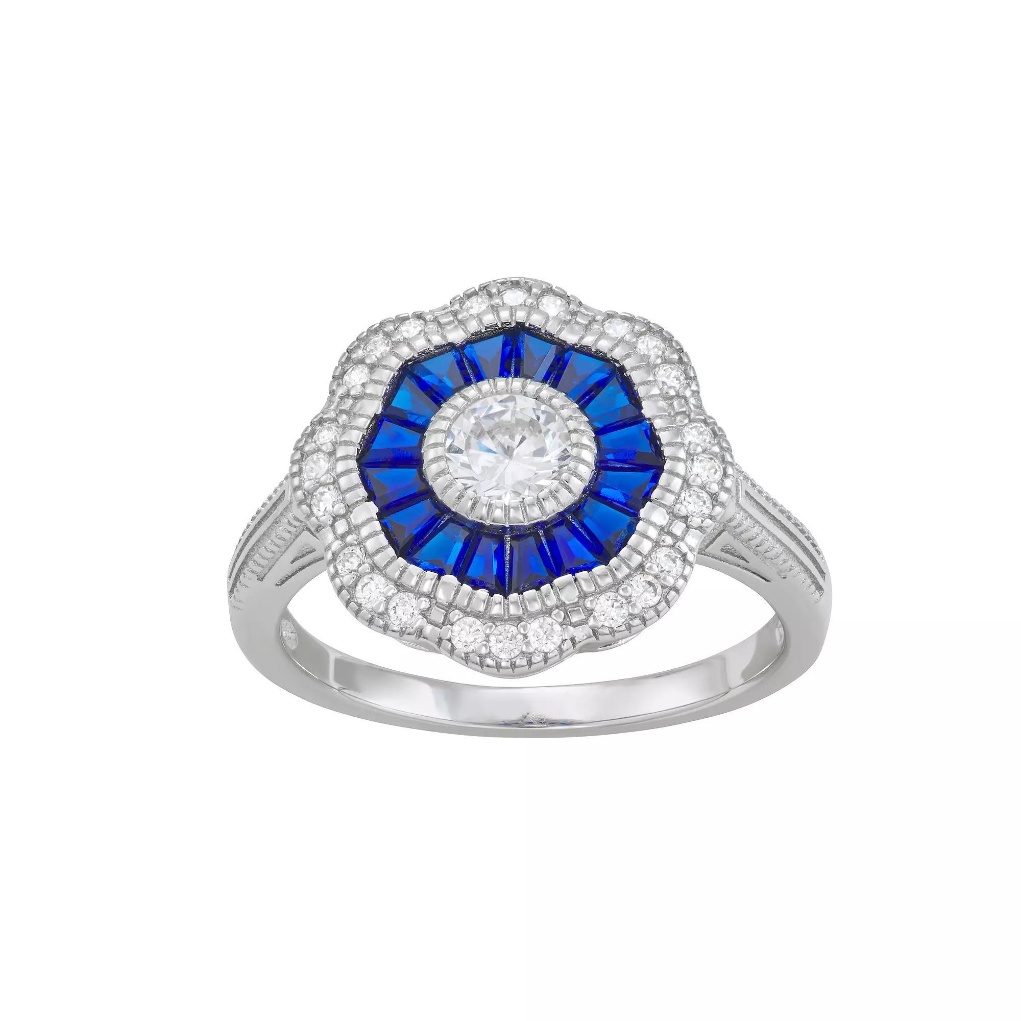 Sterling Silver Lab-Created Blue Spinel & Cubic Zirconia Flower Ring, Women's, Size: 8 Product Image