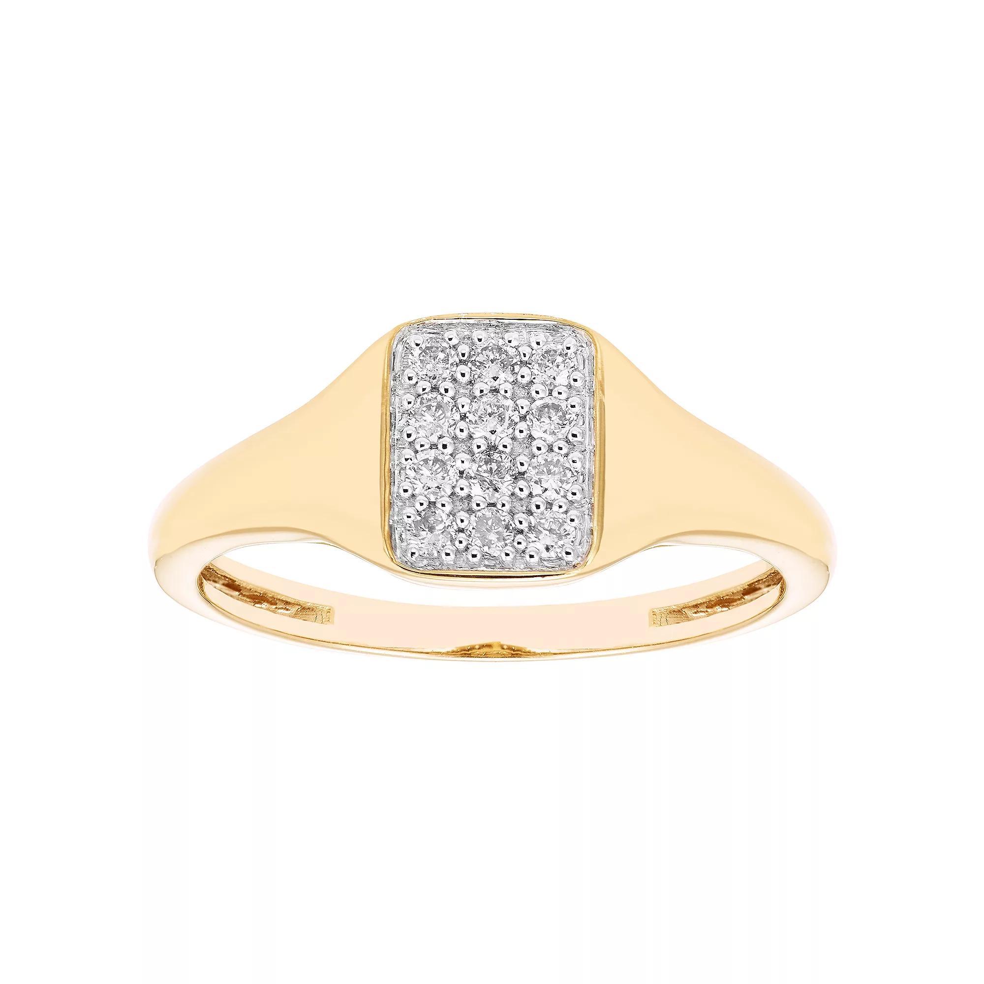 Boston Bay Diamonds 14k Gold Over Sterling Silver 1/6 Carat T.W. Diamond Signet Ring, Women's, Size: 9, Gold Tone Product Image