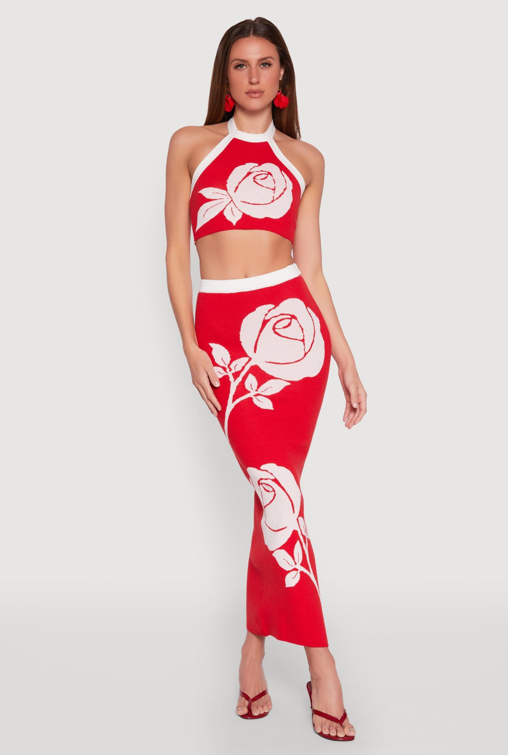 Womens Contrast Trim Floral Print Crop Top Product Image