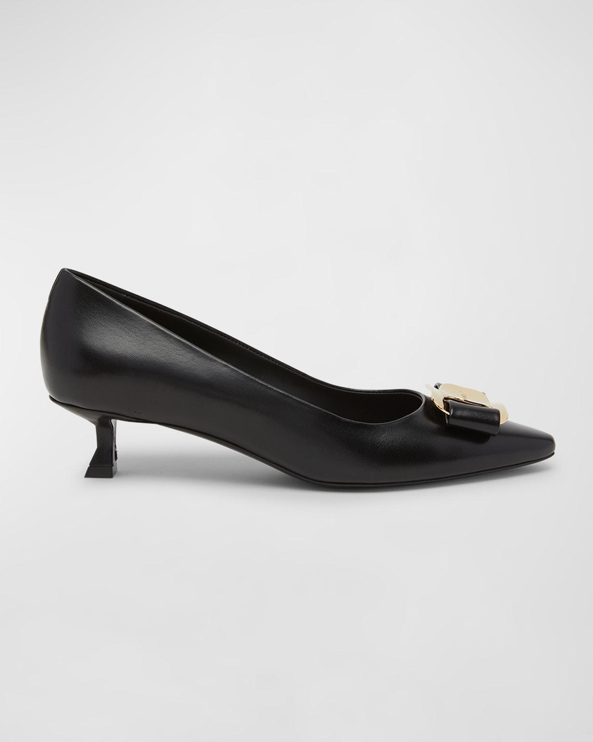 Ferragamo Womens Zelma Leather Kitten Heel Pumps Product Image