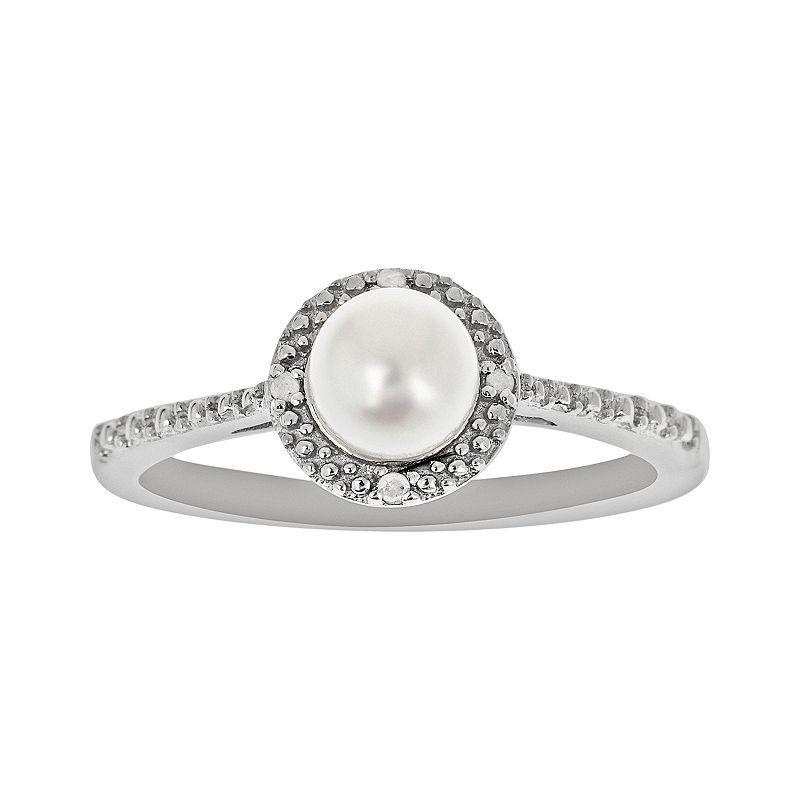 Celebration Gems Sterling Silver Freshwater Cultured Pearl and Diamond Accent Frame Ring, Women's, Size: 8 Product Image