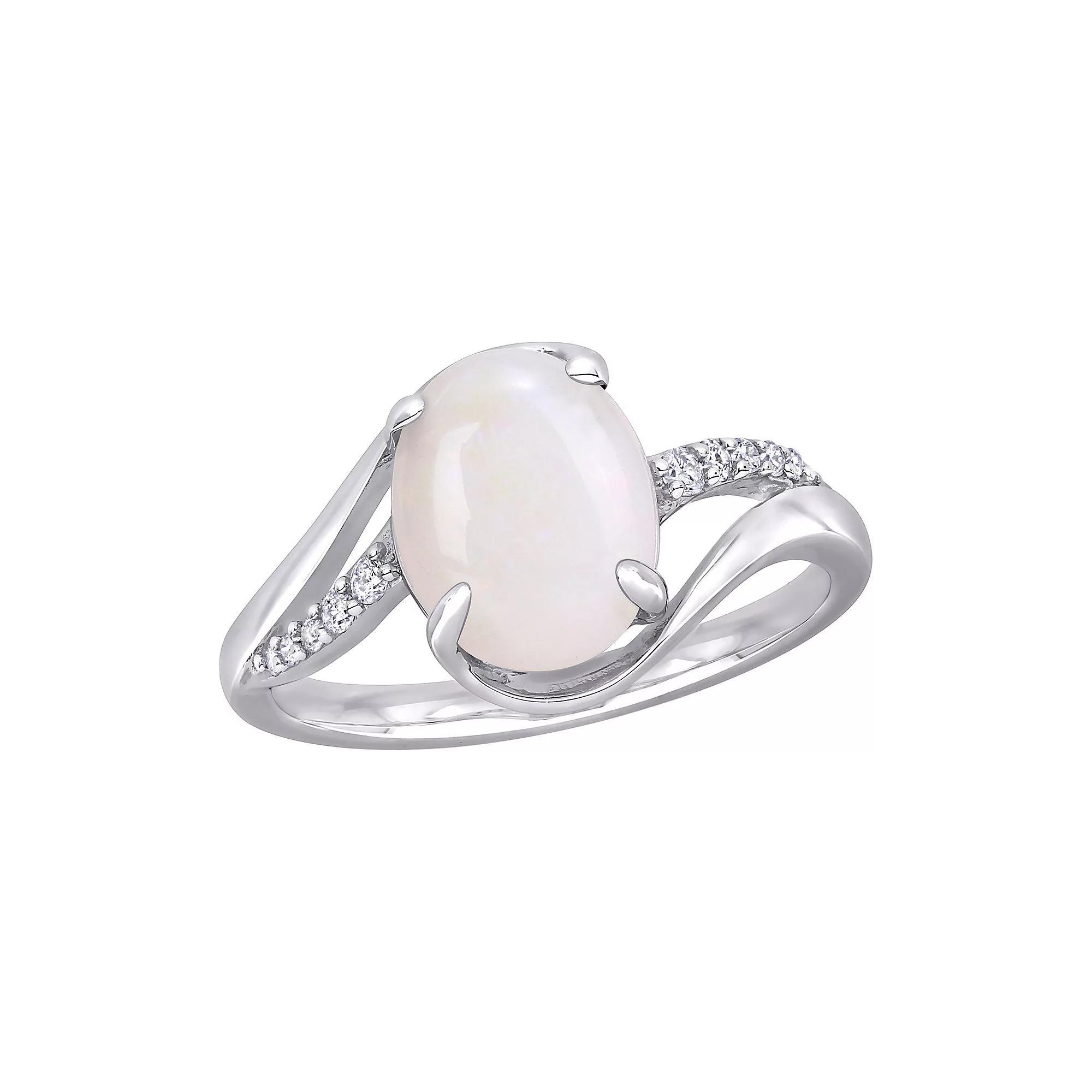 Stella Grace Sterling Silver 1/10 Carat T.W Diamond & White Opal Fashion Ring, Women's, Size: 9 Product Image