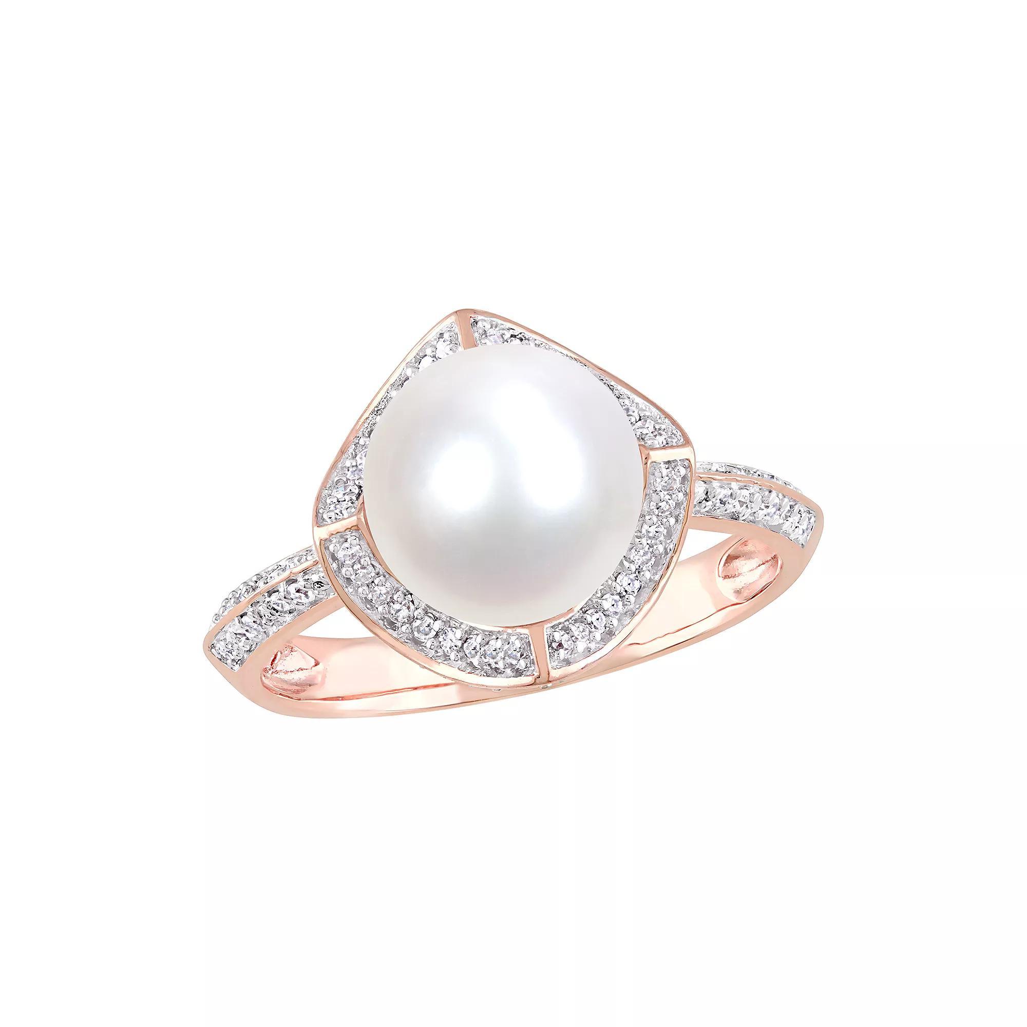 Stella Grace 10k Rose Gold Freshwater Cultured Pearl 1/4 Carat T.W. Diamond Vintage Halo Ring, Women's, Size: 8, 10k Pink Product Image
