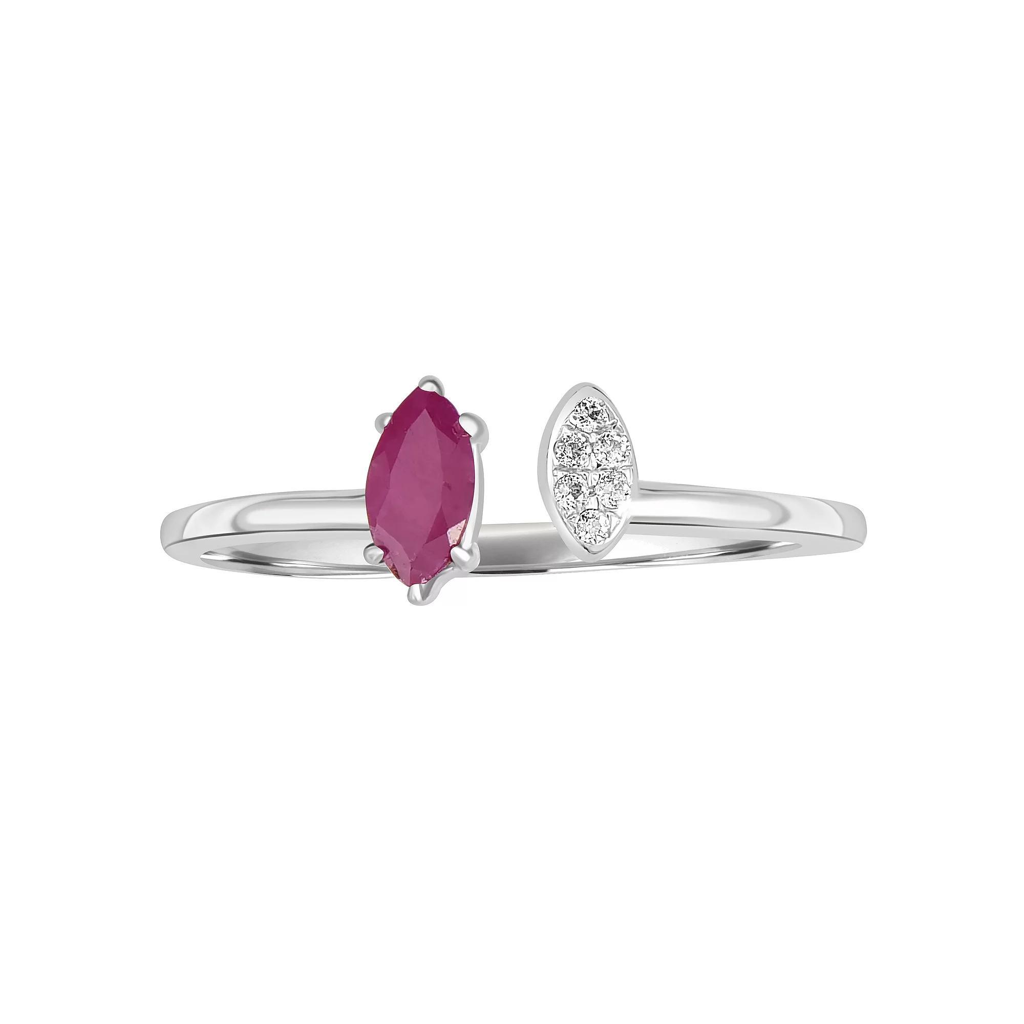 Gemistry 14k White Gold Gemstone & White Topaz Marquise Cuff Ring, Women's, Size: 7, Green Product Image