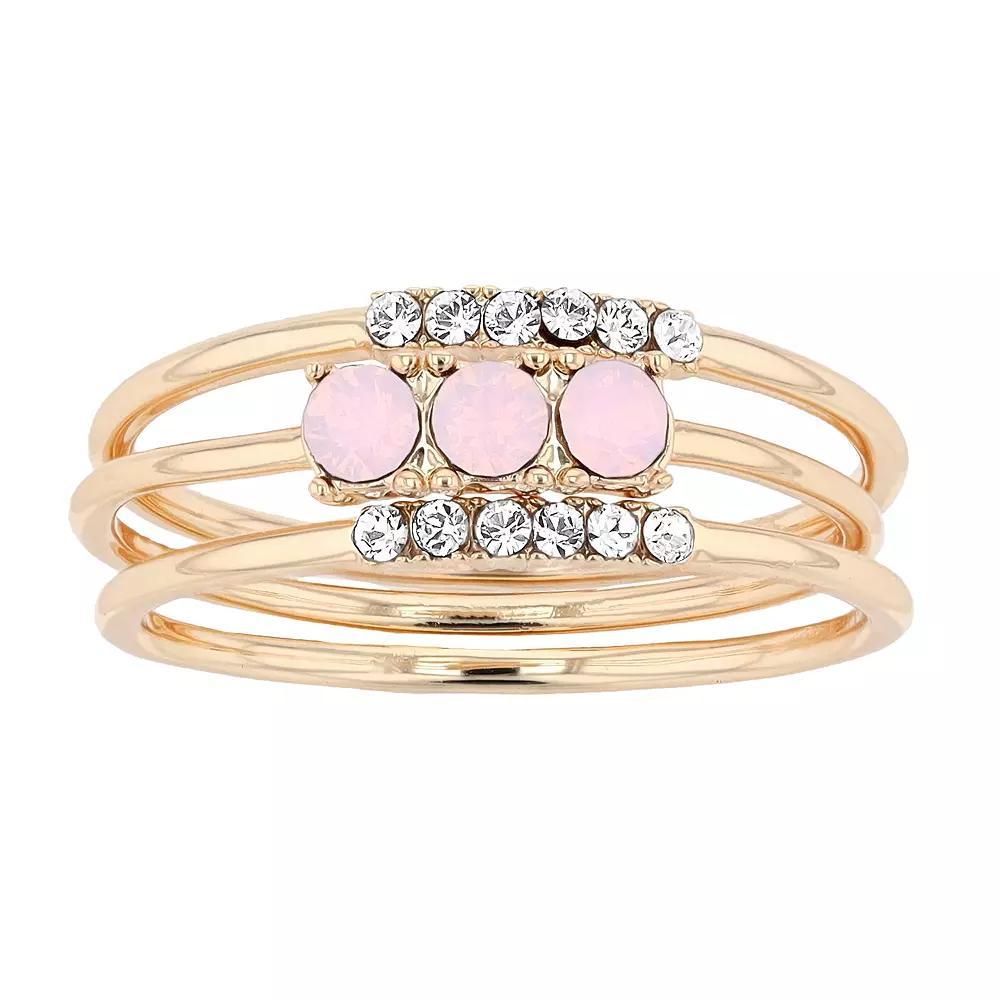 Brilliance Crystal Band Ring Set, Women's, Size: 9, Gold Tone Pink Product Image