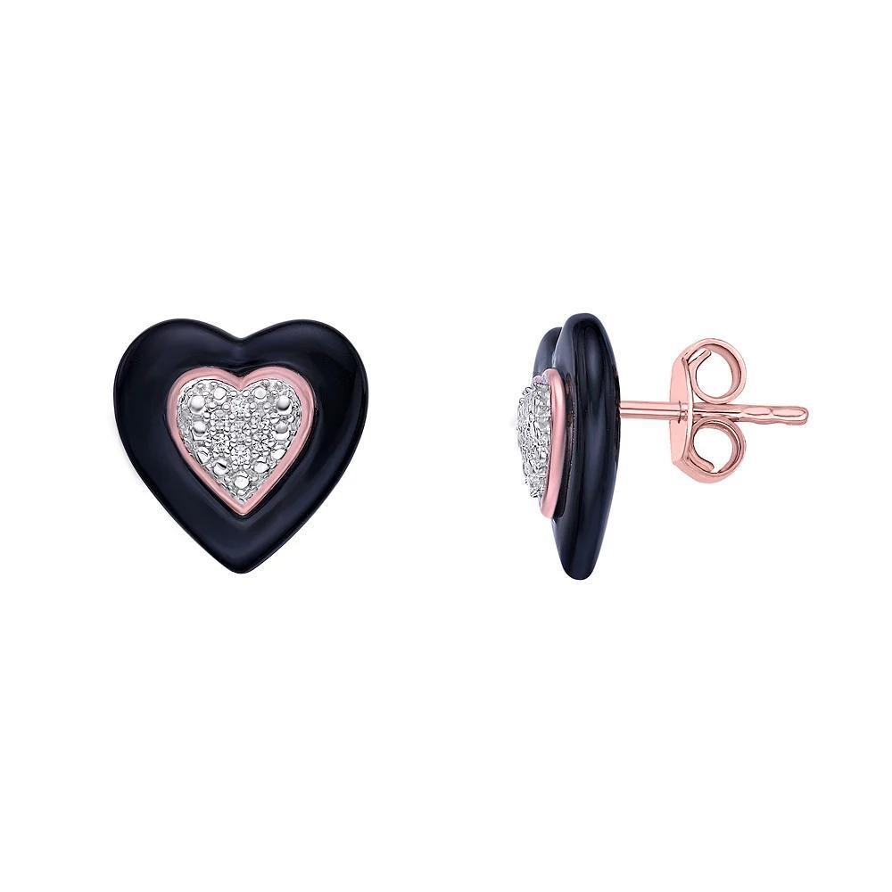 Gemminded 18k Rose Gold Over Silver Diamond Accent Heart Stud Earrings, Women's, Pink Tone Product Image