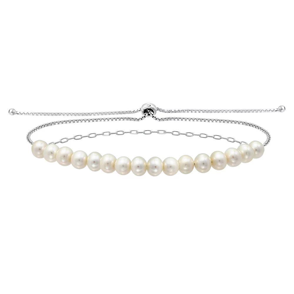 Aleure Precioso Sterling Silver Freshwater Cultured Pearl Paper Clip Chain Adjustable Bracelet, Women's, Size: 10", Silver Tone Product Image