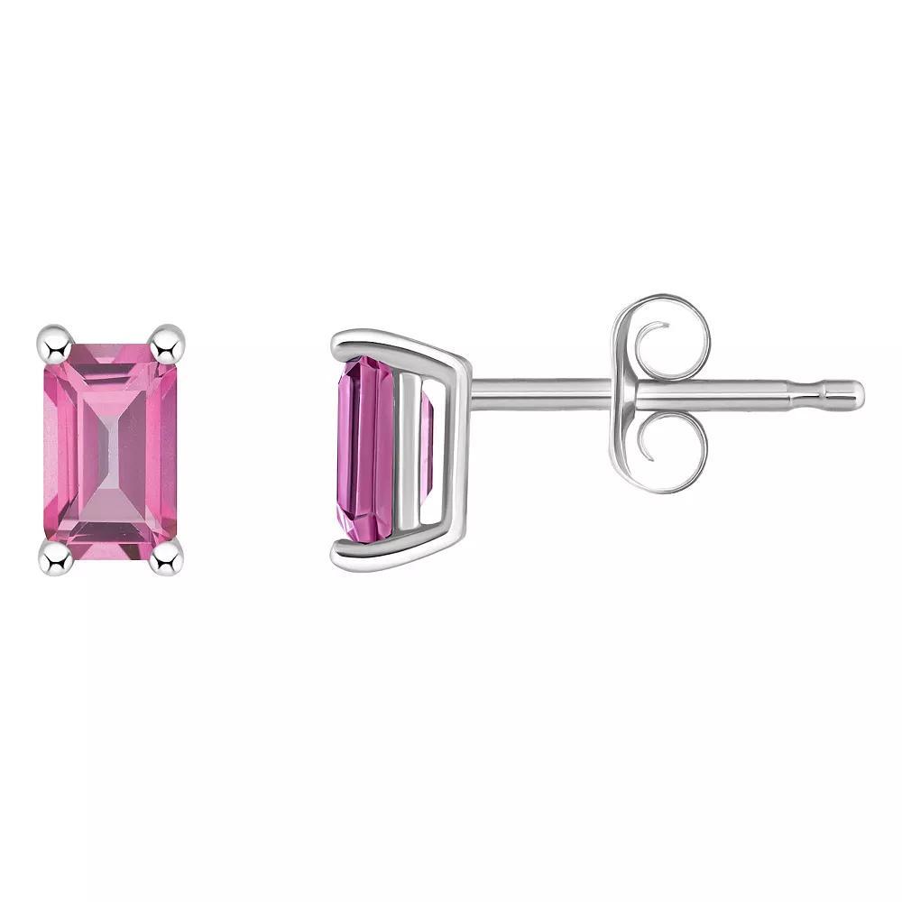 14k Gold Emerald Cut Birthstone Stud Earrings, Women's, Pink Topaz Jun Product Image