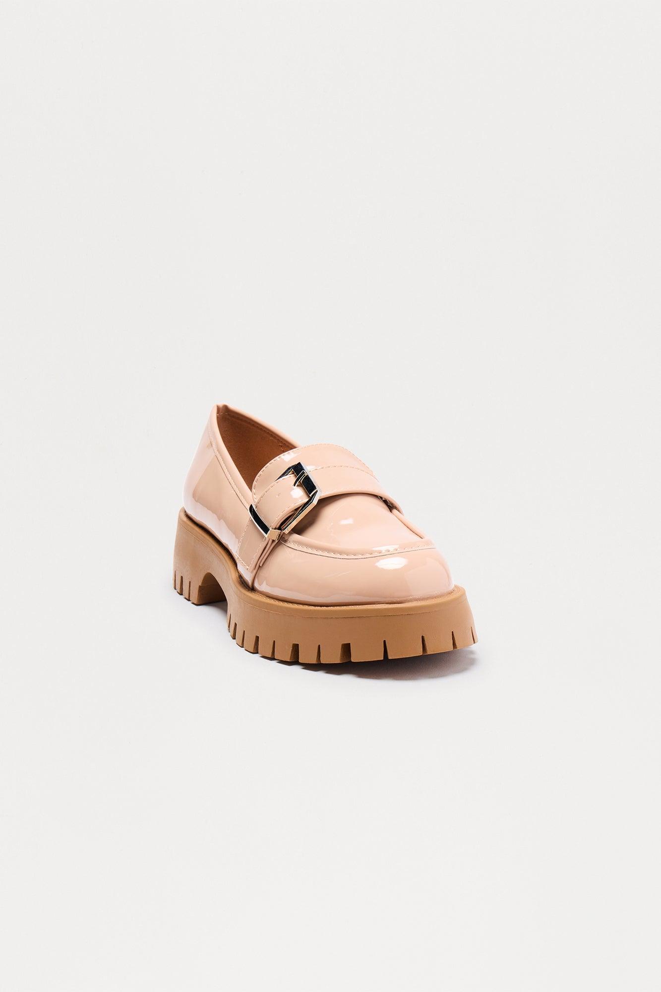 University Faux Patent Buckle Loafers - Camel Product Image
