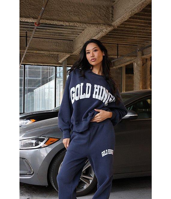 GOLD HINGE Wide Arm Crew Neck Long Sleeve Logo Sweatshirt Product Image