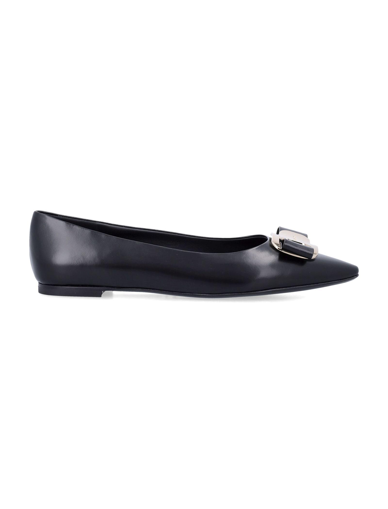 FERRAGAMO Elegant Pointed Toe Ballet Flat With Metallic Accents In Black Product Image
