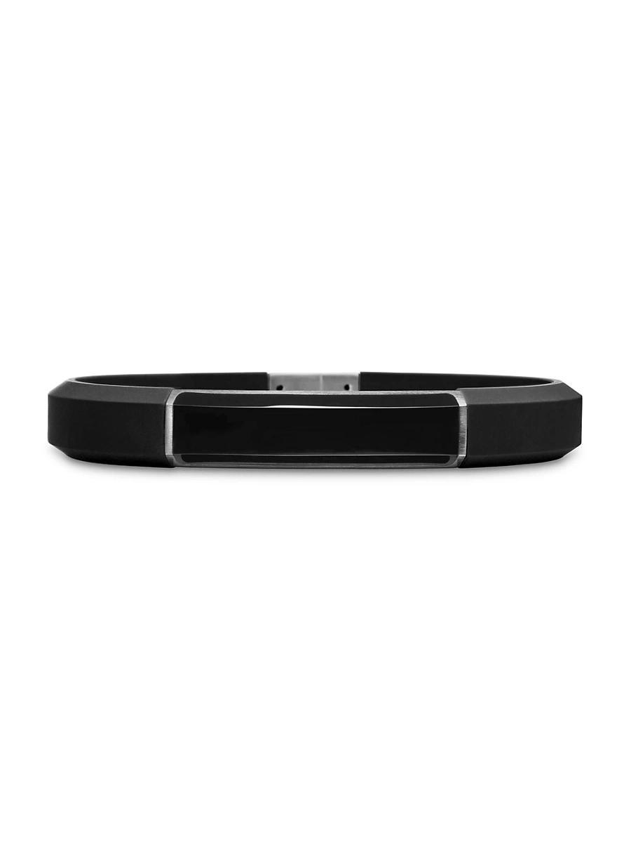 David Yurman Mens Sterling Silver Streamline Onyx Black Rubber Bracelet Product Image