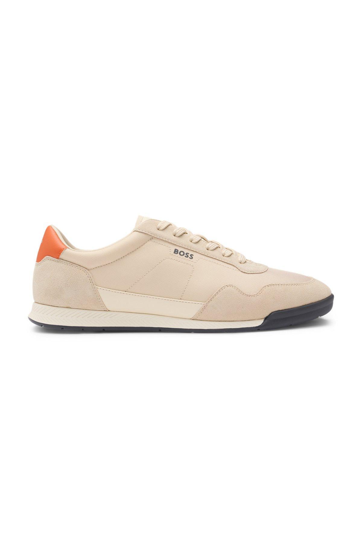 Mixed-material lace-up trainers with suede trims Product Image
