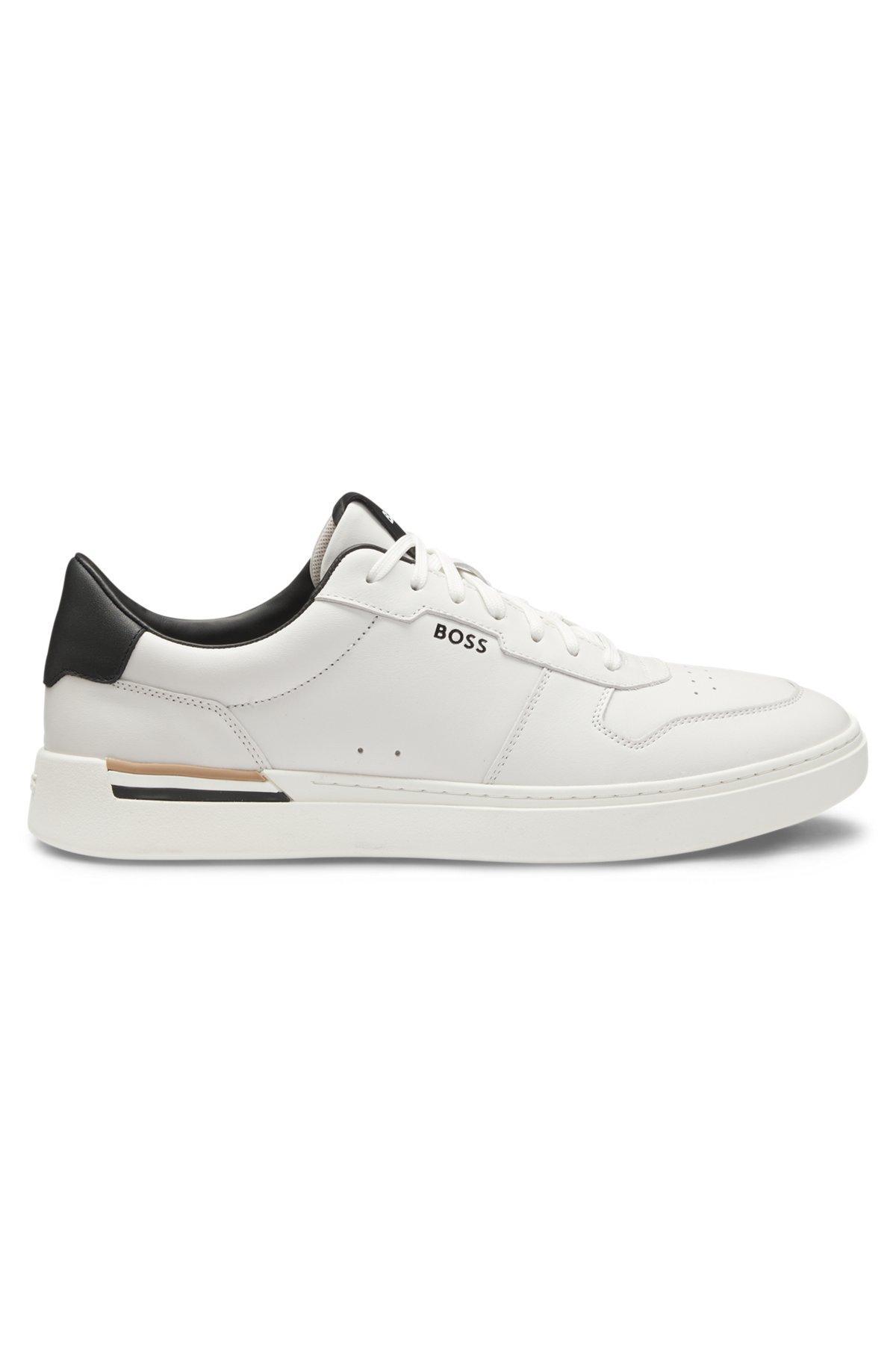 Leather trainers with signature-stripe details Product Image