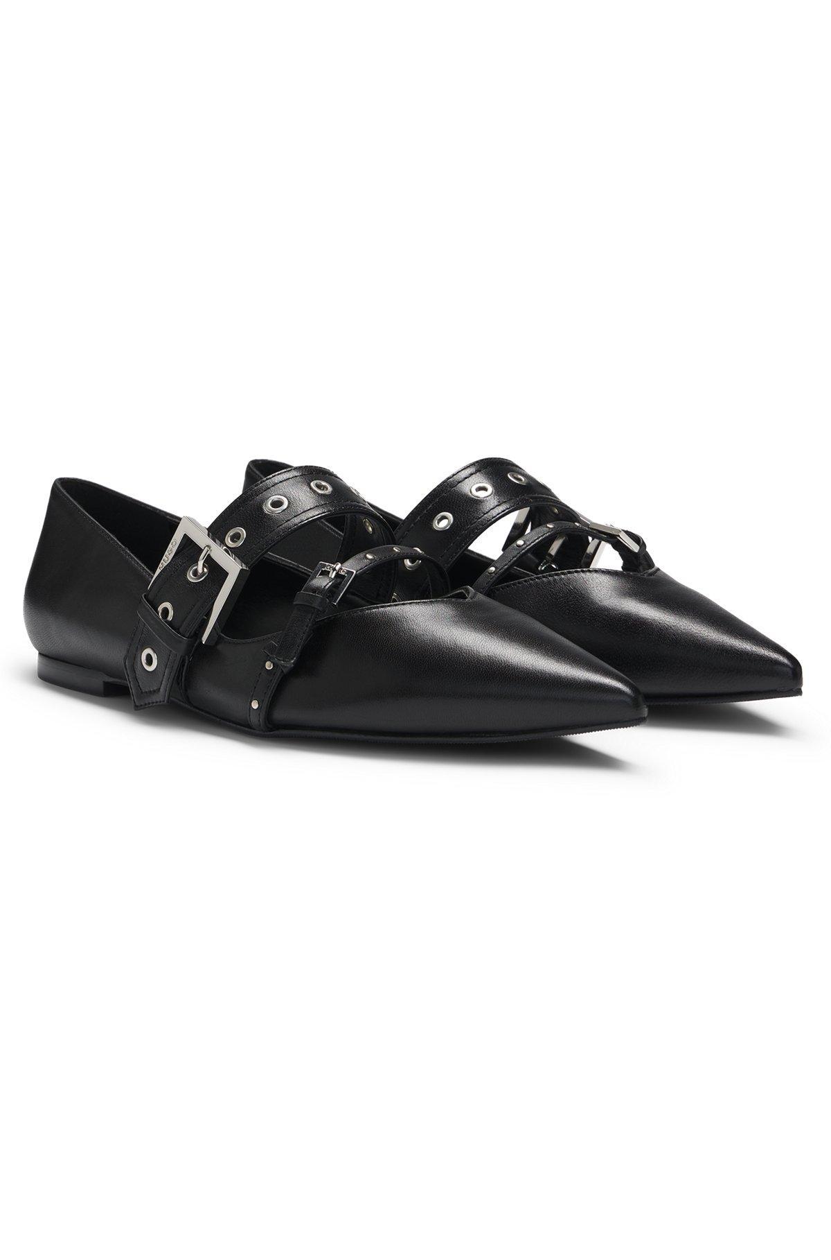 Nappa-leather ballerina pumps with buckled straps Product Image