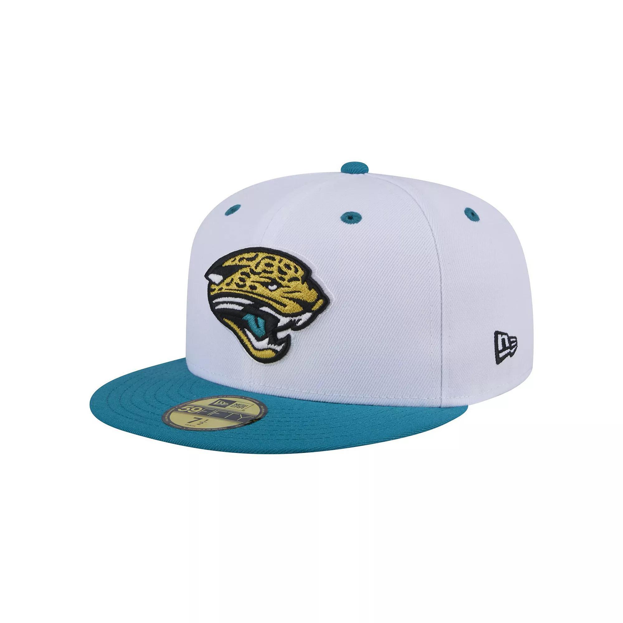 Men's New Era  White/Teal Jacksonville Jaguars Throwback Logo Flipside Two-Tone 59FIFTY Fitted Hat, Size: 7 7/8 Product Image