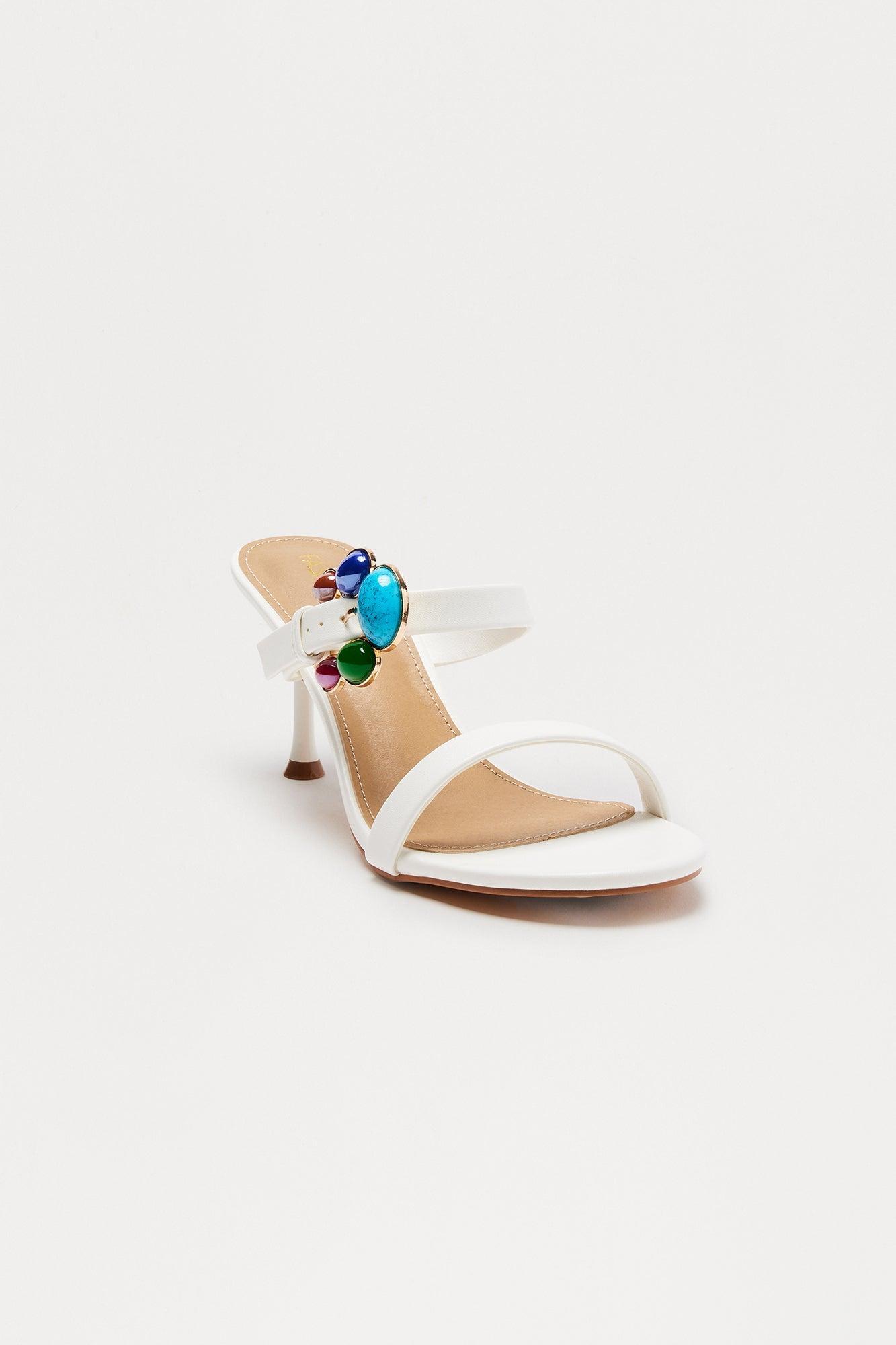 Jaziel Stone Buckle Mules - White Product Image