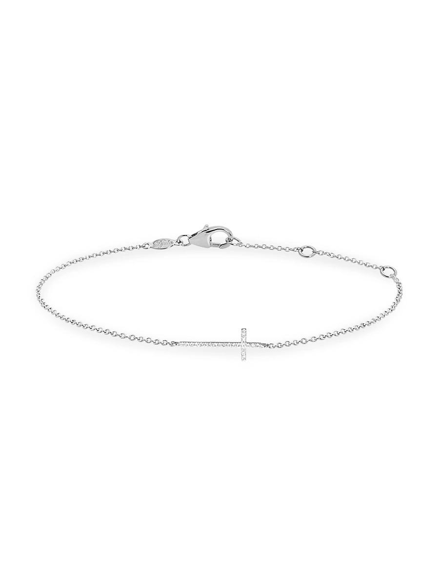 Womens Magic Touch 18K White Gold & Diamond Cross Bracelet Product Image