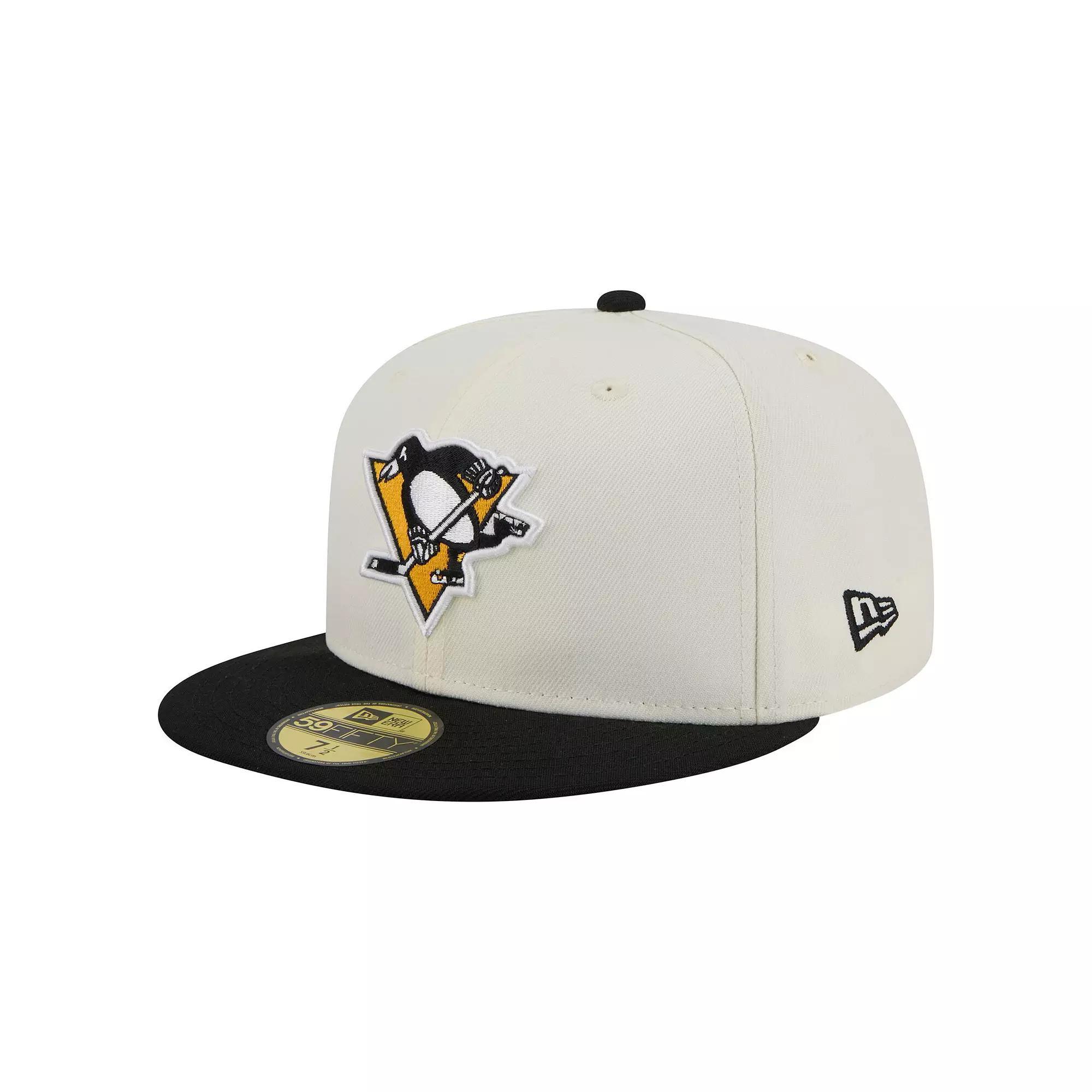 Men's New Era  White Pittsburgh Penguins Chrome Two-Toned 59FIFTY Fitted Hat, Size: 7 3/8, Beige Product Image