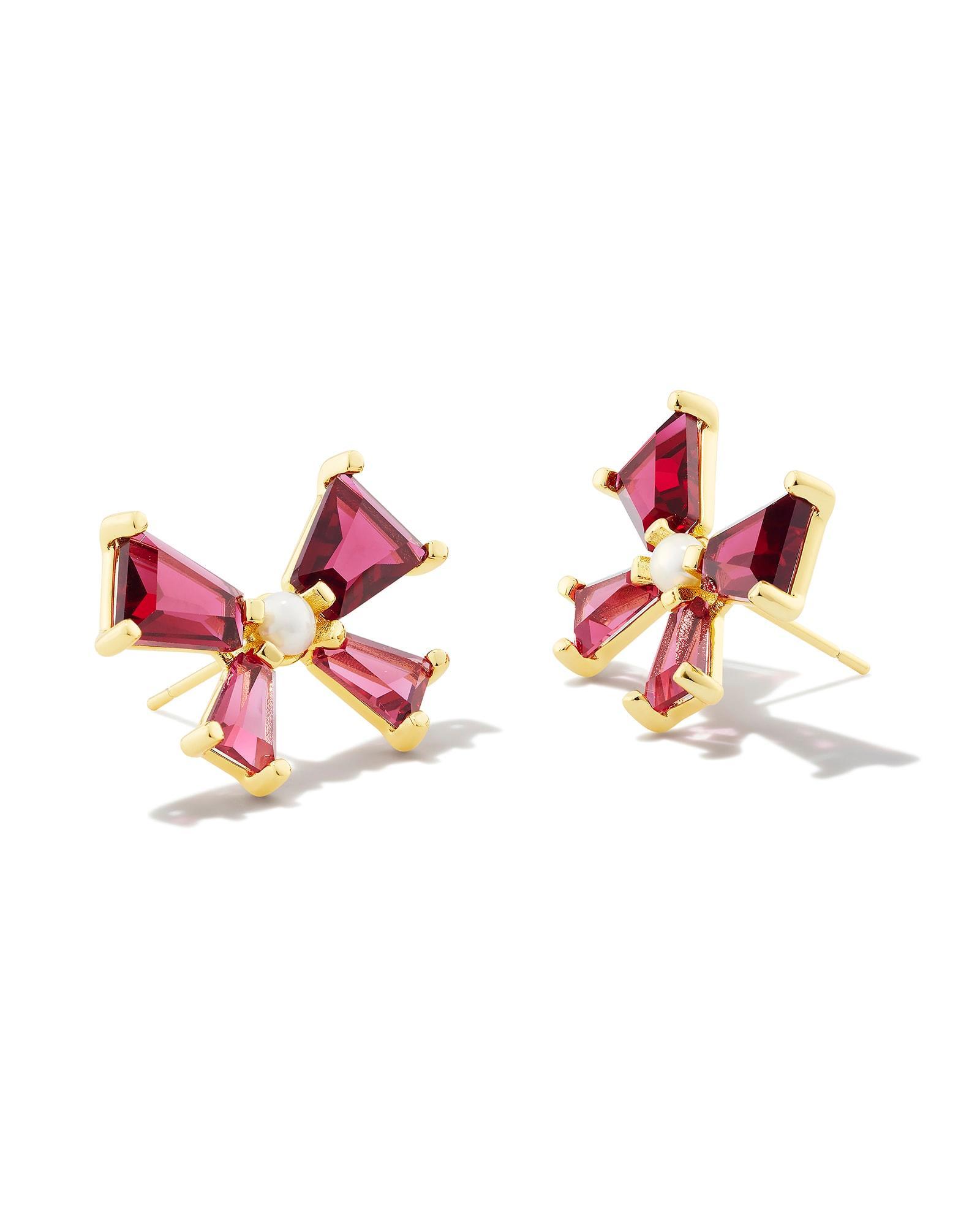 Blair Gold Bow Stud Earrings in Red Mix Product Image