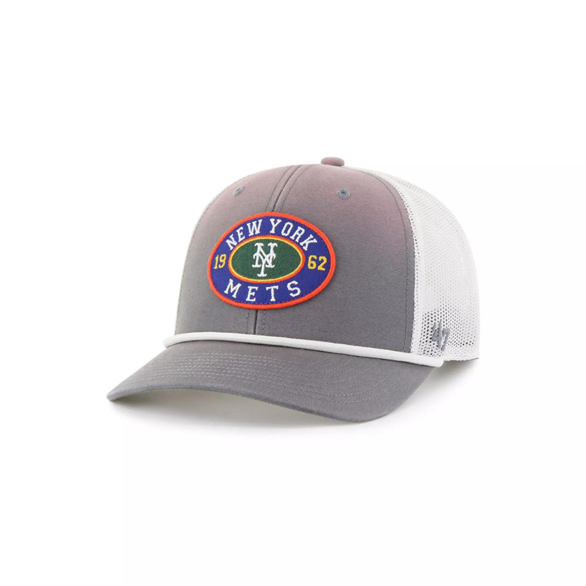 Mens 47 Gray/White New York Mets Tide Sweep Rope Trucker Adjustable Hat Product Image